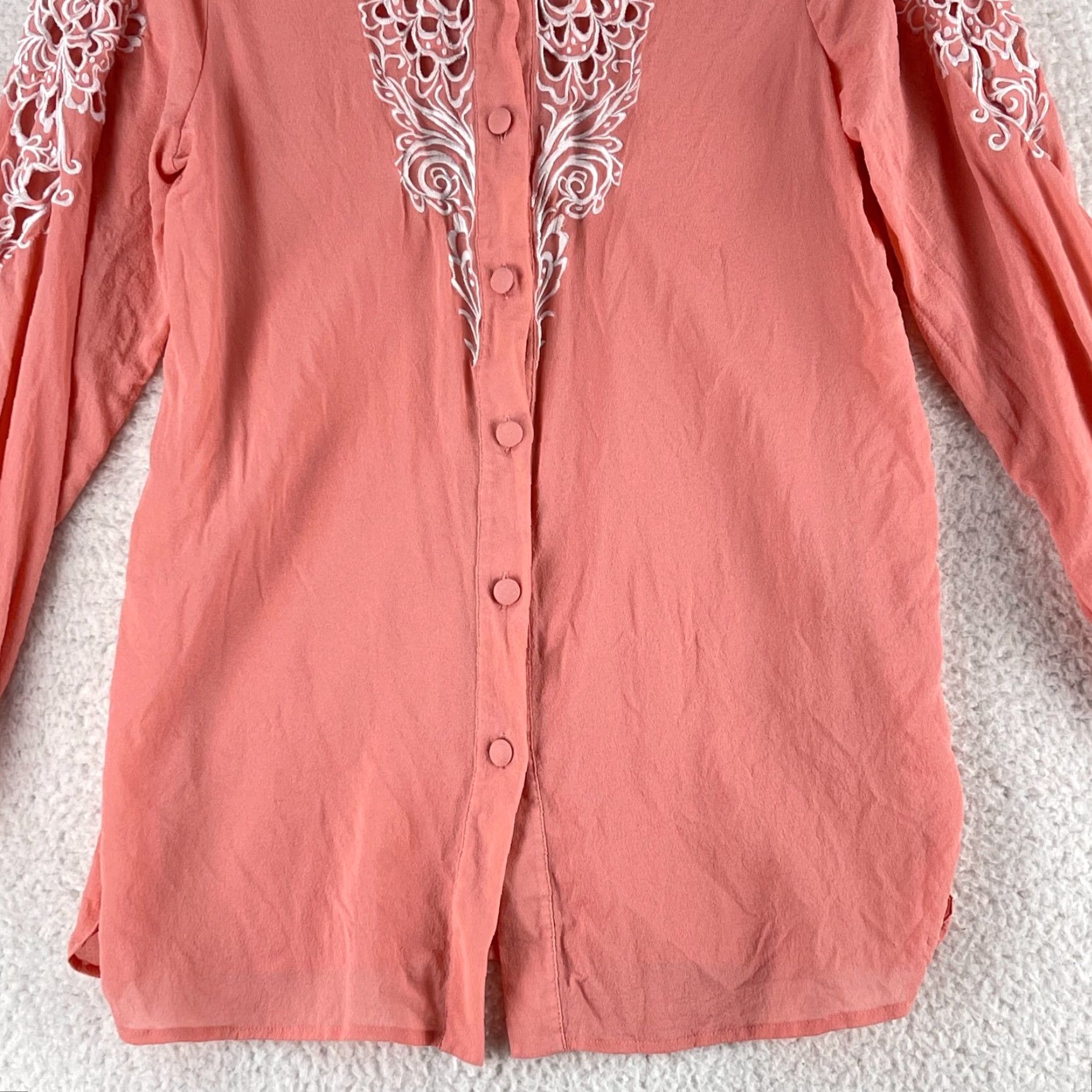 Bob Mackie Bob Mackie Button-Up Shirt Womens Small Pink Floral Embroidered Long Sleeve VTG Size S / US 4 / IT 40 - 5 Thumbnail