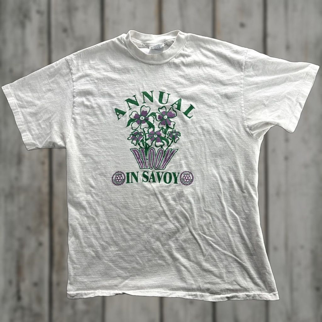 Hanes VINTAGE Hanes Annual Bloom in Savoy Graphic T-Shirt Mens Large White 90s Flower Event Tee Size US L / EU 52-54 / 3 - 1 Thumbnail
