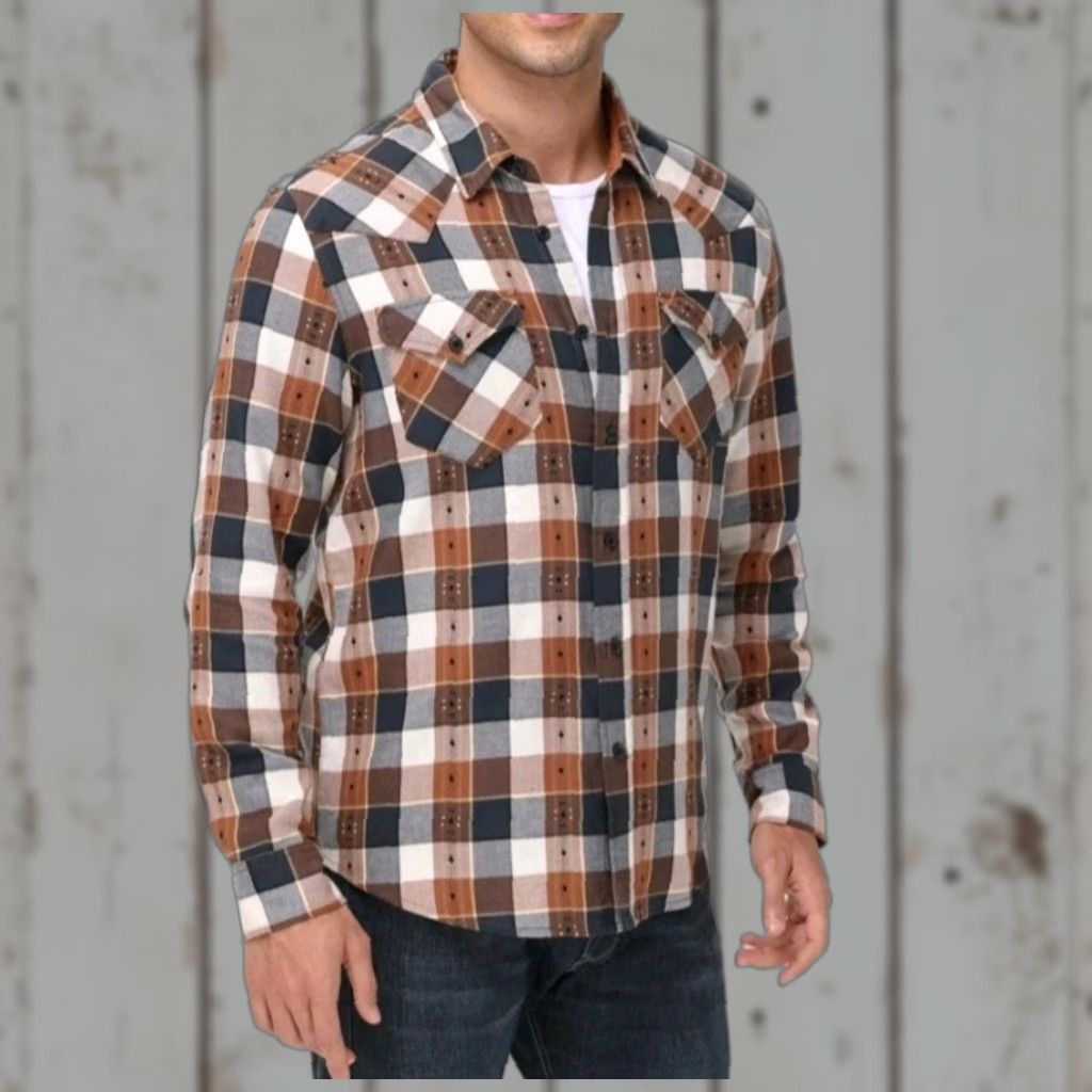 Frye NWT Frye Jacquard Flannel Shirt Mens XL XLarge Black/Brown Long Sleeve Casual Button-Up Zip? Actually button closure. Size US XL / EU 56 / 4 - 1 Thumbnail