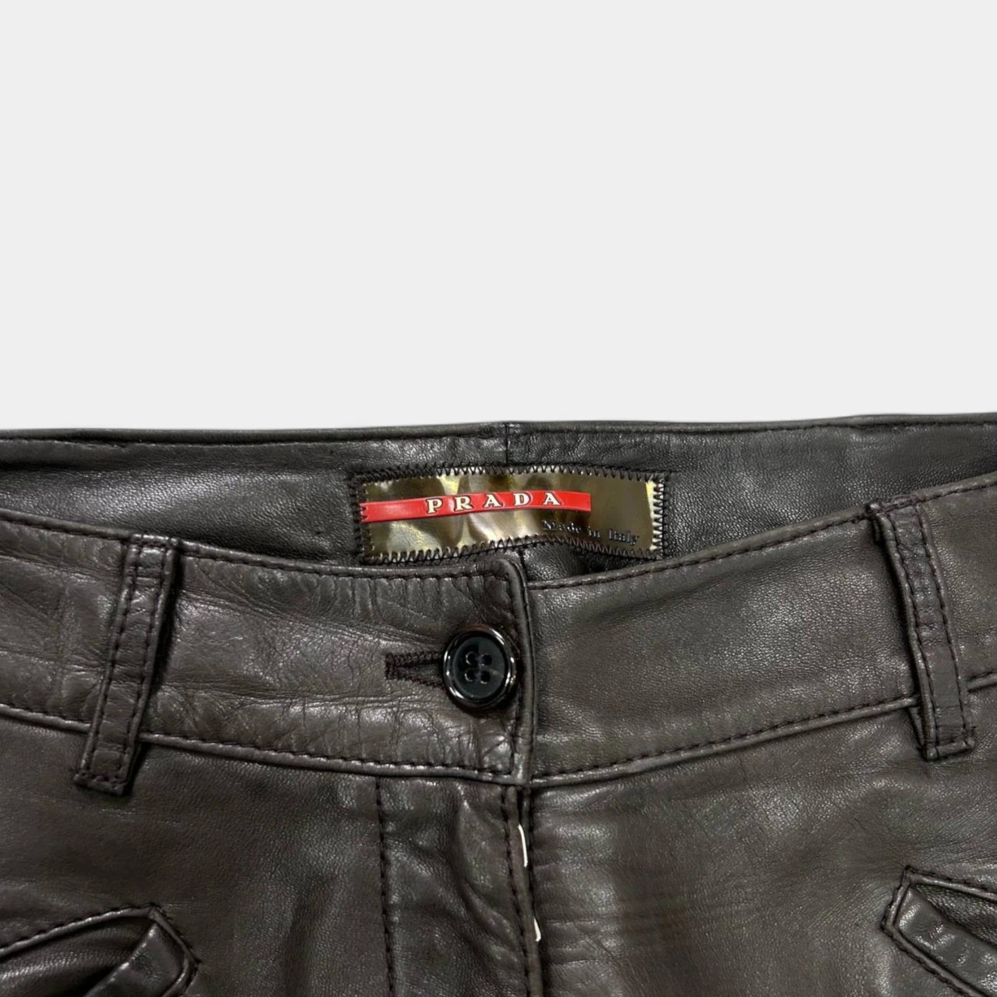 Prada 2000s Prada Brown Motorcycle Leather Pants Size US 30 / EU 46 - 4 Thumbnail