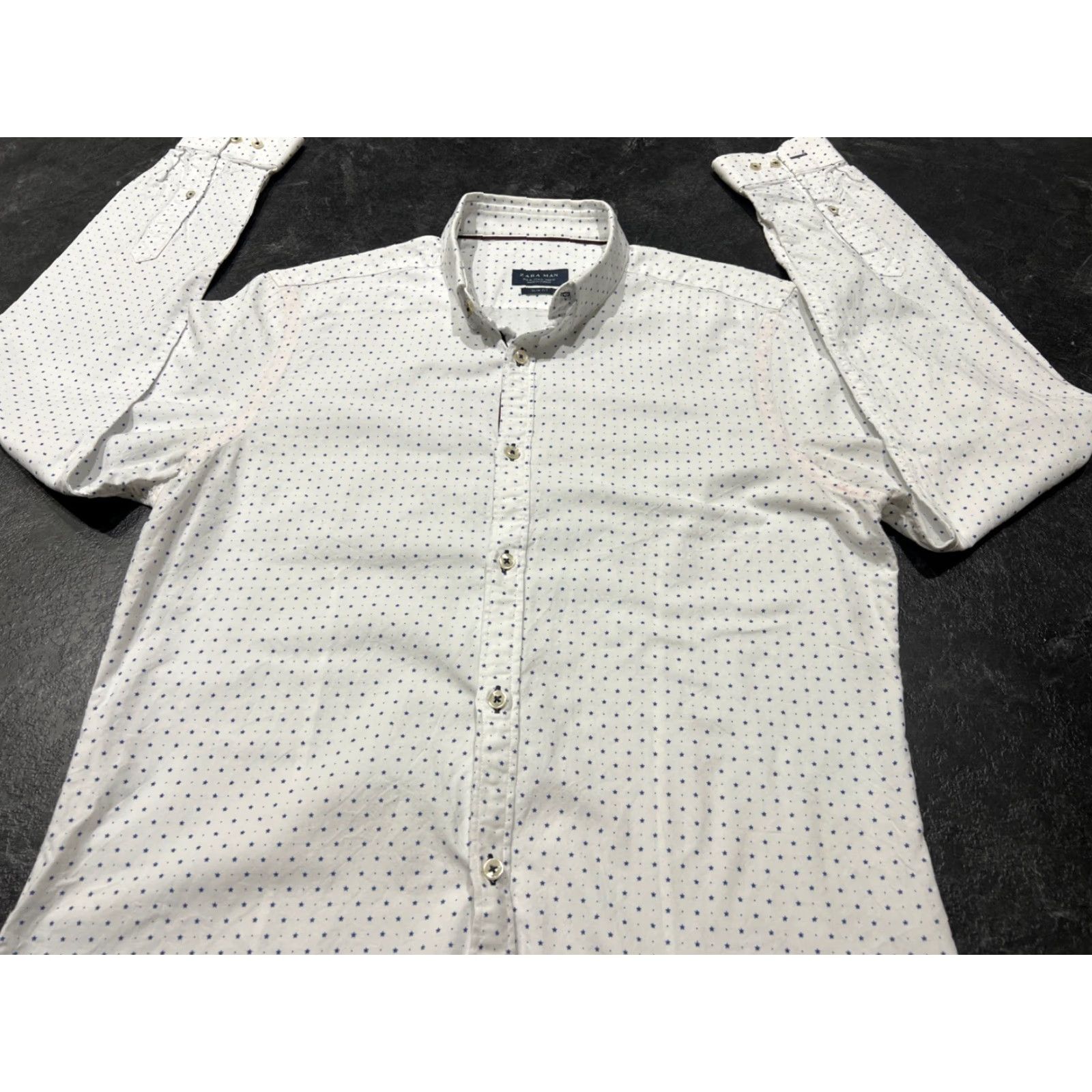 Zara VINTAGE Zara Men Slim Fit Shirt Long Sleeve Button-Down Polka Dot White Blue Casual Business Formal M Size US M / EU 48-50 / 2 - 2 Thumbnail
