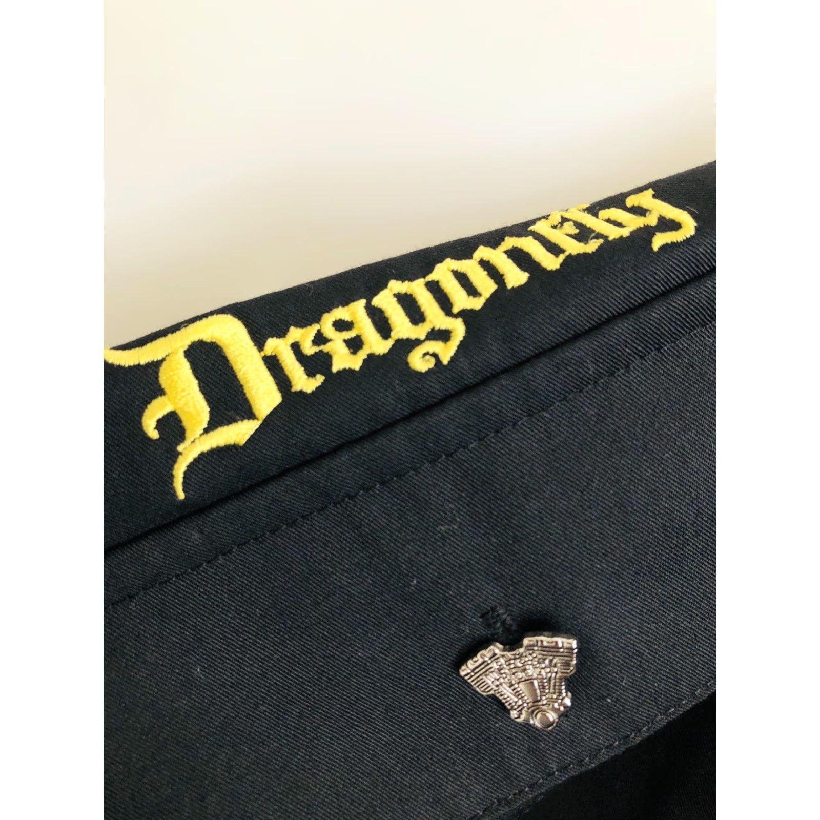 Vintage DRAGONFLY MOTORCYCLE ENGINE METAL BUTTON / FLAMES & GIRL Shirt XXL Black Men's Short Sleeve Button-Up 2XL Moto Pin-Up Dragonfly Shirt Size US XXL / EU 58 / 5 - 4 Thumbnail
