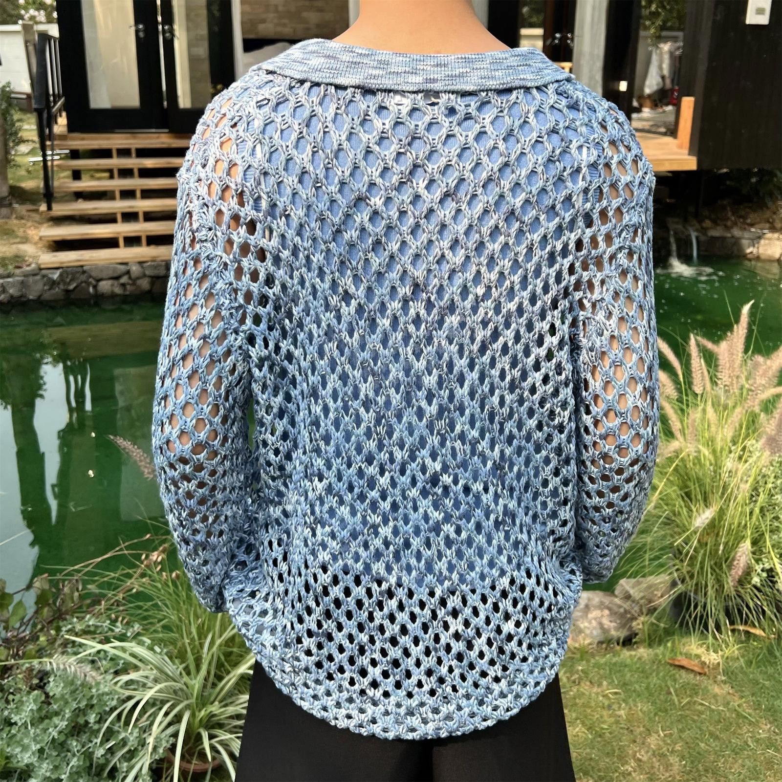 Vintage Mesh Knit Sweater with Collar Size US L / EU 52-54 / 3 - 2 Thumbnail