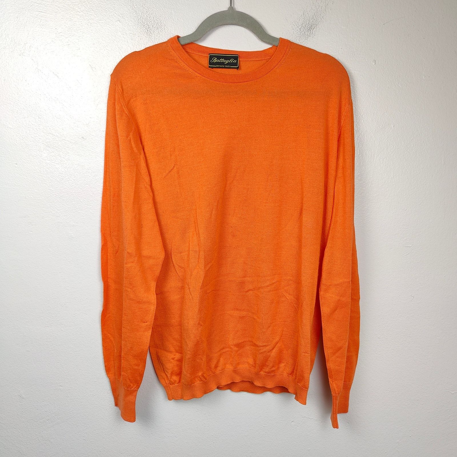 . authentic Battaglia Sweater Cable Knit Orange Mens Size L Beverly Hills