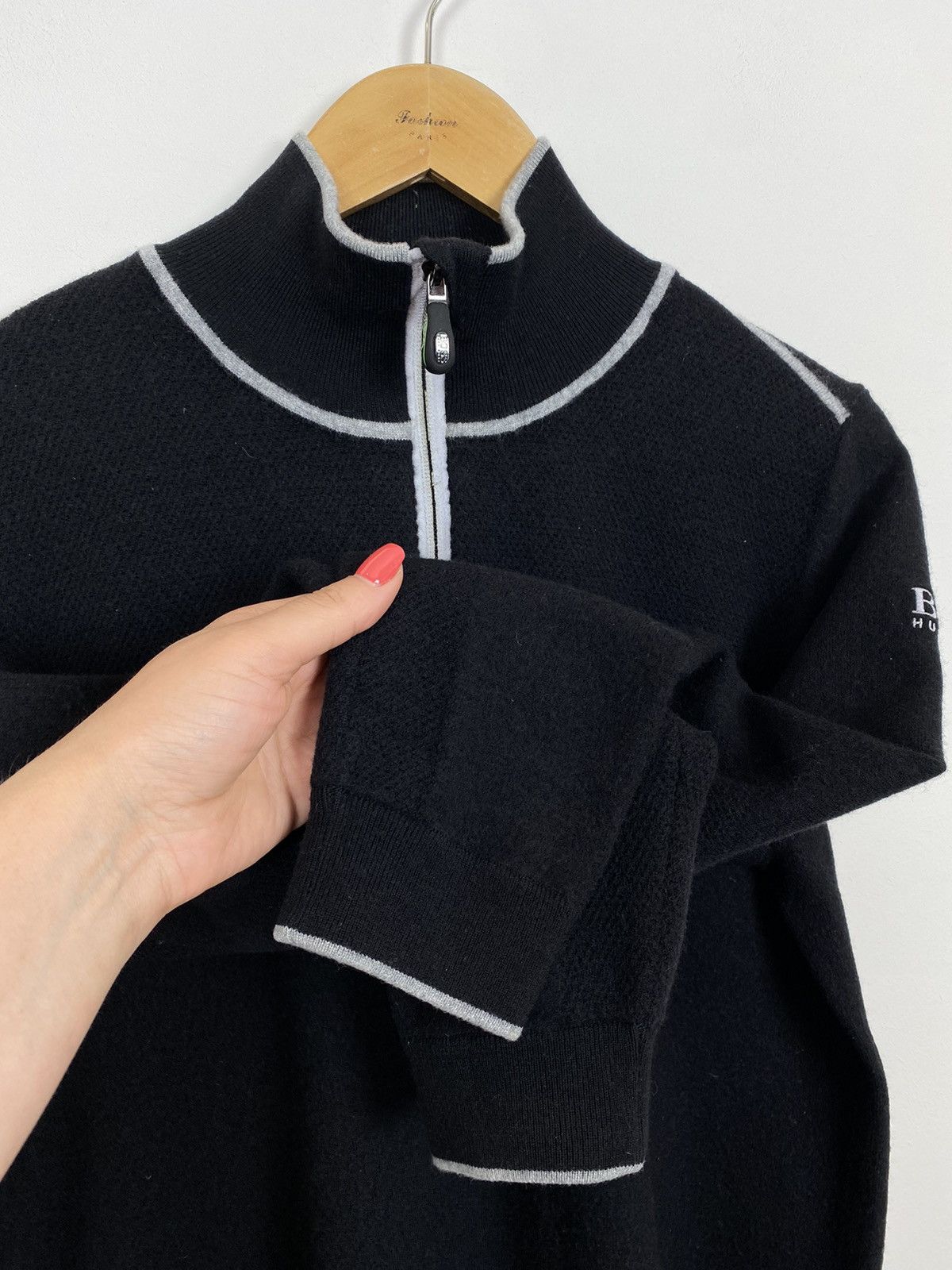 Designer Hugo Boss By Martin Kaymer 1/4 Zip Jumper Sweater Black knit Size US L / EU 52-54 / 3 - 4 Thumbnail
