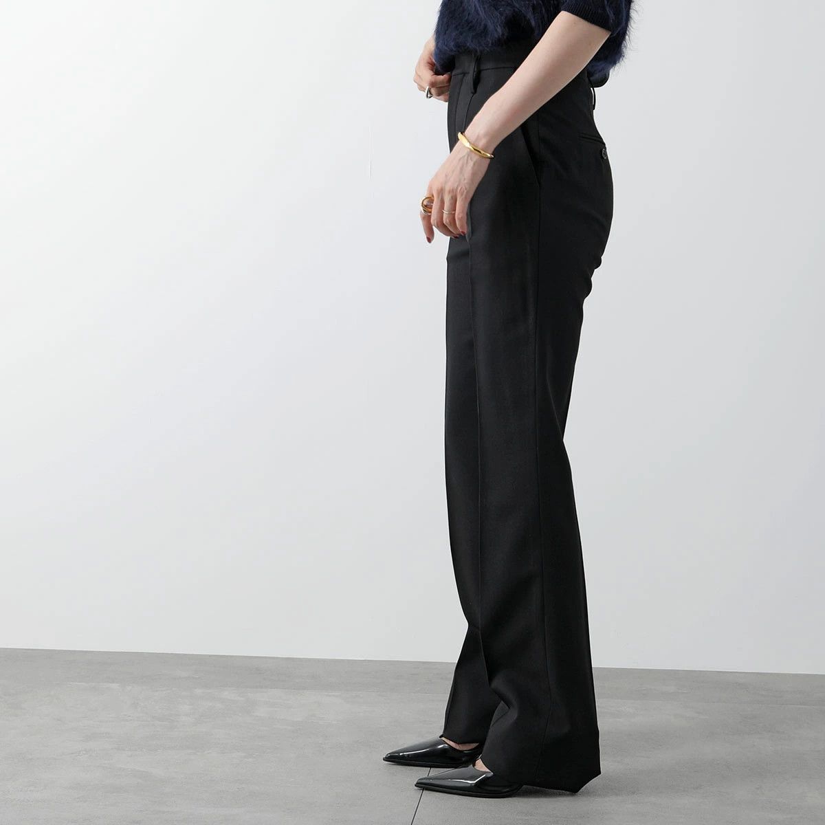 Saint Laurent Paris o1s1wg110225 698286 High-Waisted Pant Wool Gabardine Black Size 26" / US 2 / IT 38 - 2 Thumbnail