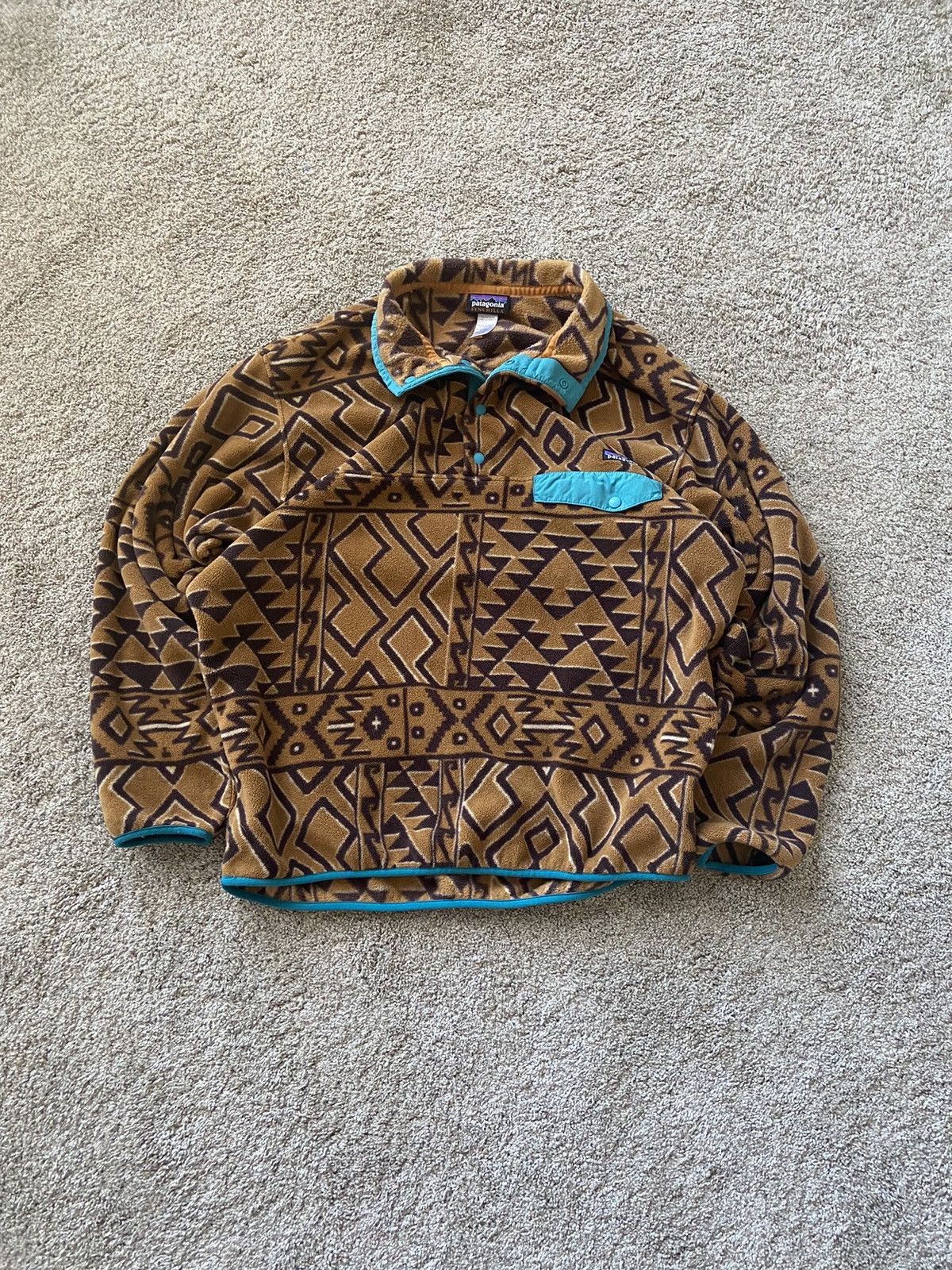 image of Crazy Vintage Y2K Patagonia Synchilla Tribal Print Fleece in Brown, Men's (Size Large)