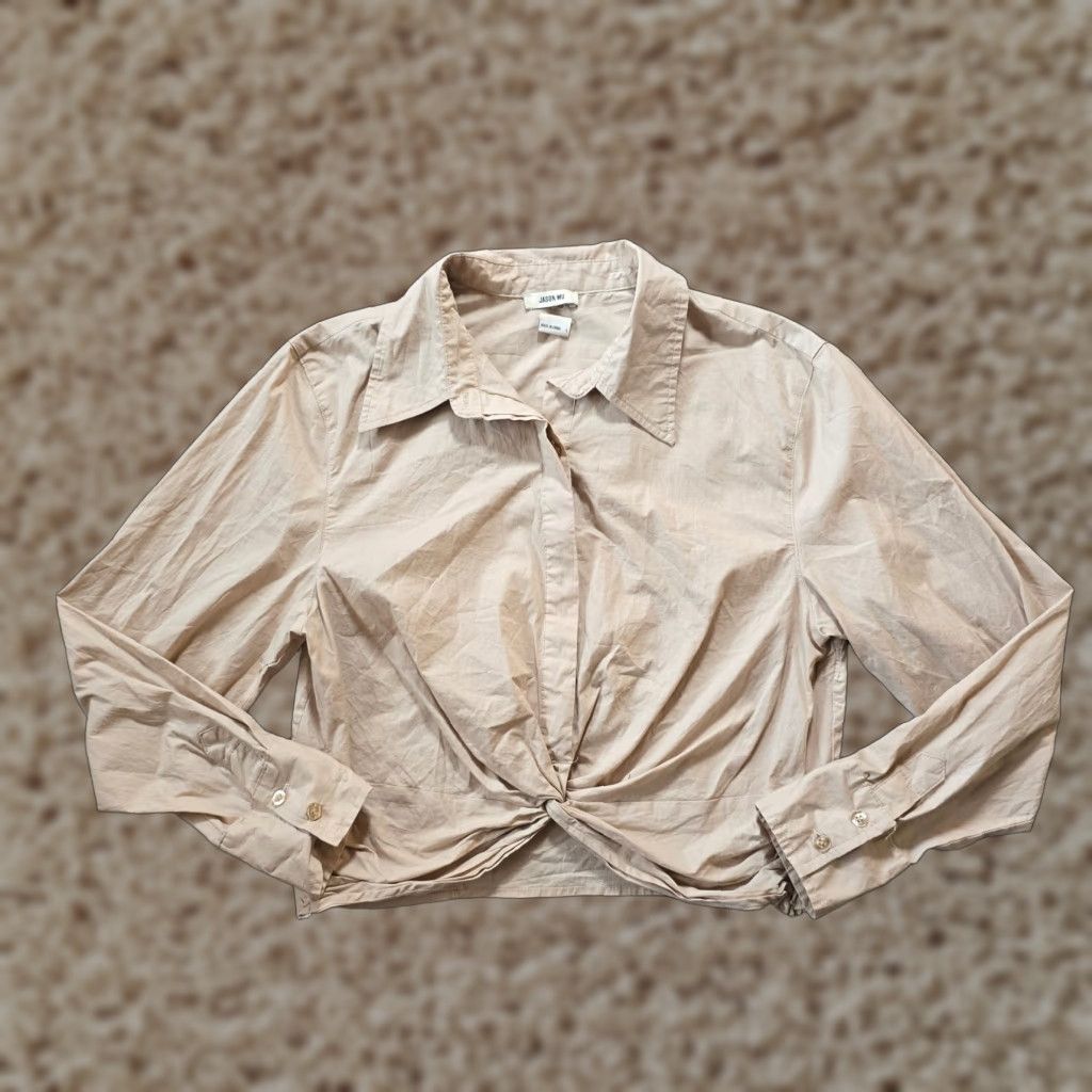 Jason Wu Jason Wu Top Womens Size Large Beige Khaki Twist Front Button Long Sleeve Casual Blouse Size L / US 10 / IT 46 - 1 Thumbnail