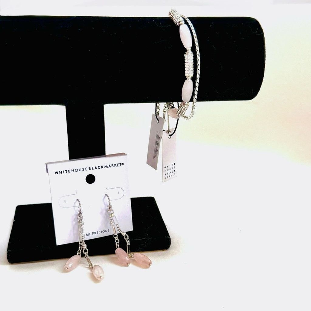 White House Black Market WHBM Rose Quartz Delicate Silver Jewelry Set NWT Size ONE SIZE - 6 Thumbnail