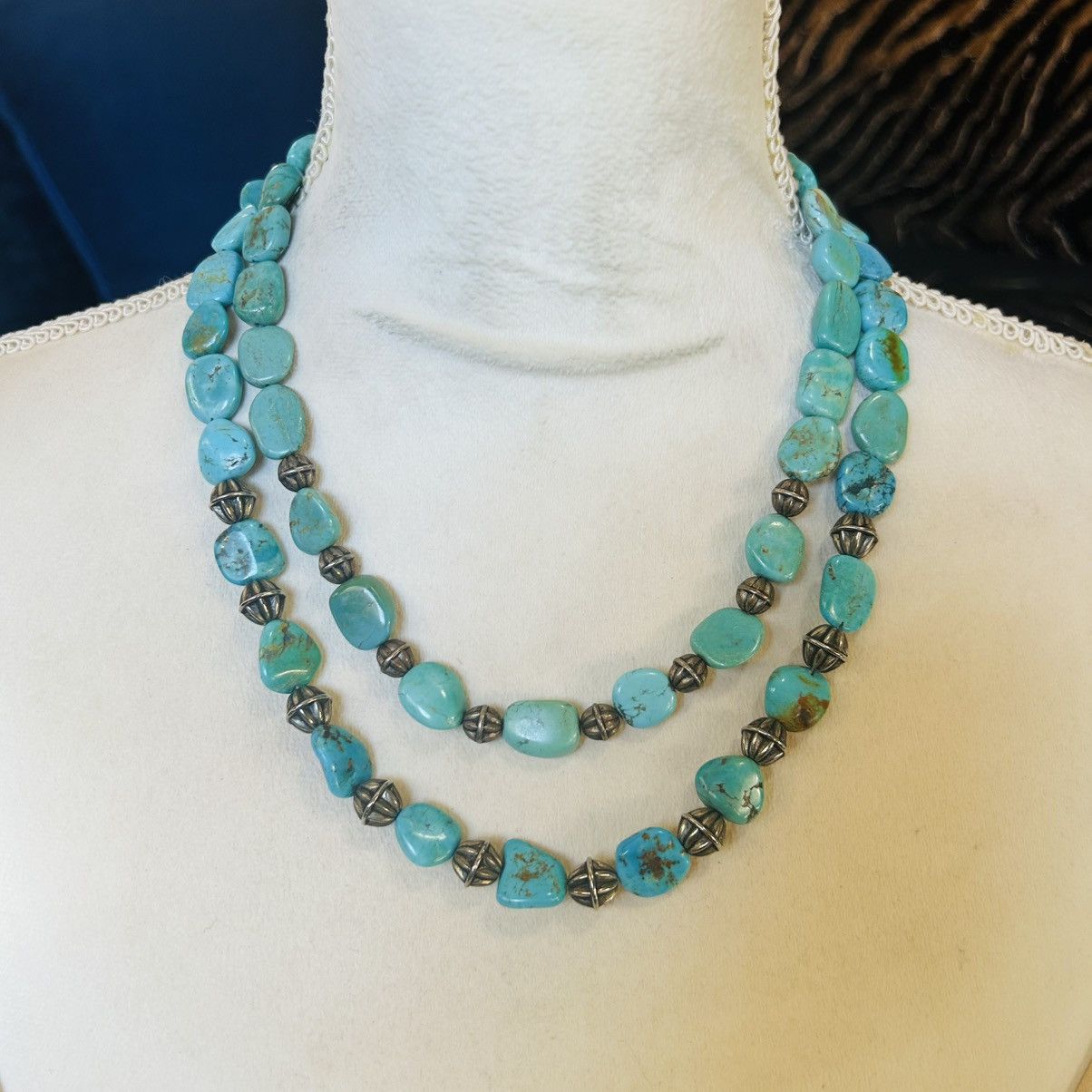 Vintage Handcrafted vintage genuine turquoise double strand necklace Size ONE SIZE - 2 Thumbnail