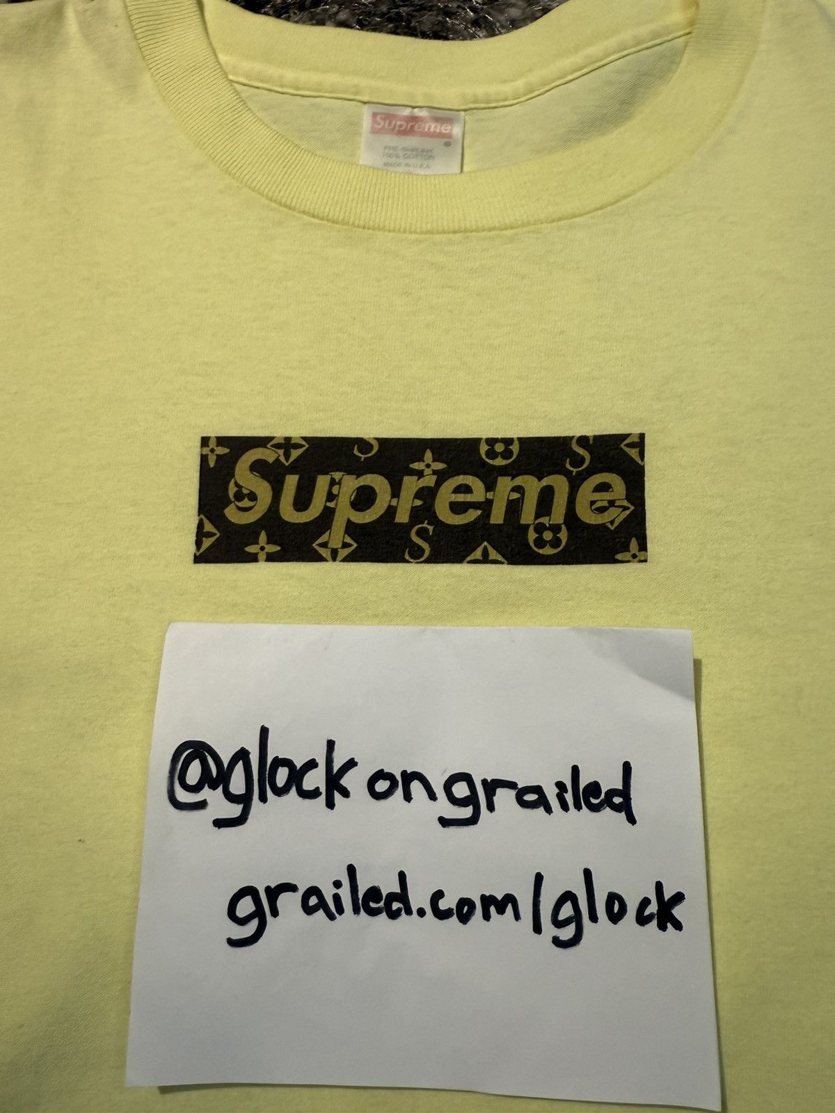 Louis Vuitton × Supreme Supreme LV Monogram Box Logo Yellow Cease And Desist Tee Size US XL / EU 56 / 4 - 8 Thumbnail
