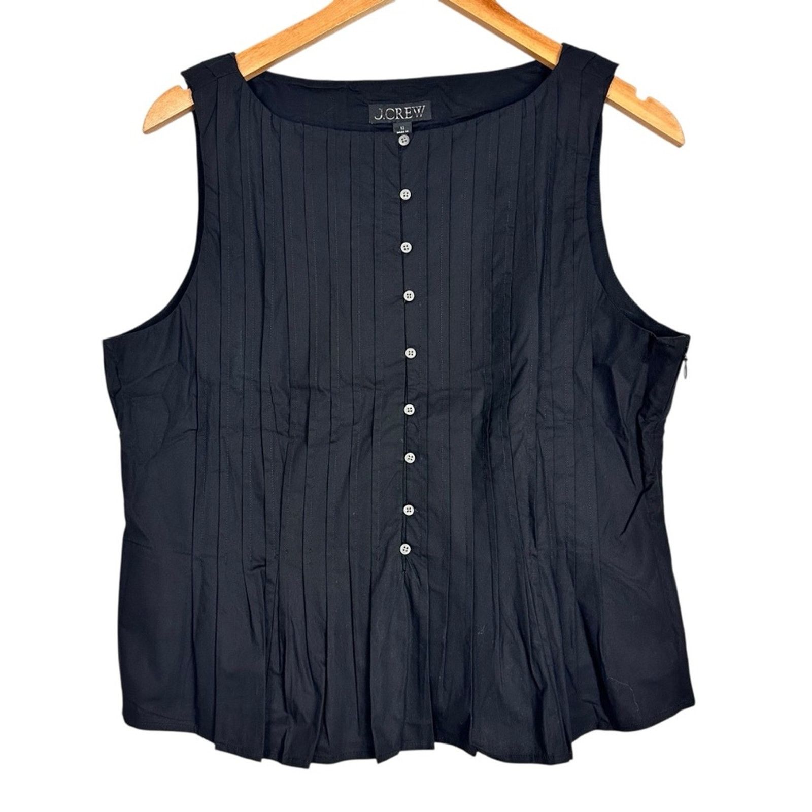 J.Crew J.CREW Pintuck Blouse Premium Cotton Poplin Black 12 NWT Size XL / US 12-14 / IT 48-50 - 4 Thumbnail