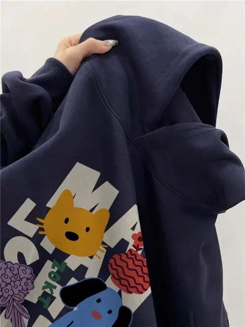 VIBE Hip Hop Cartoon Letter Print Casual Hooded Sweatshirt Size US L / EU 52-54 / 3 - 2 Thumbnail