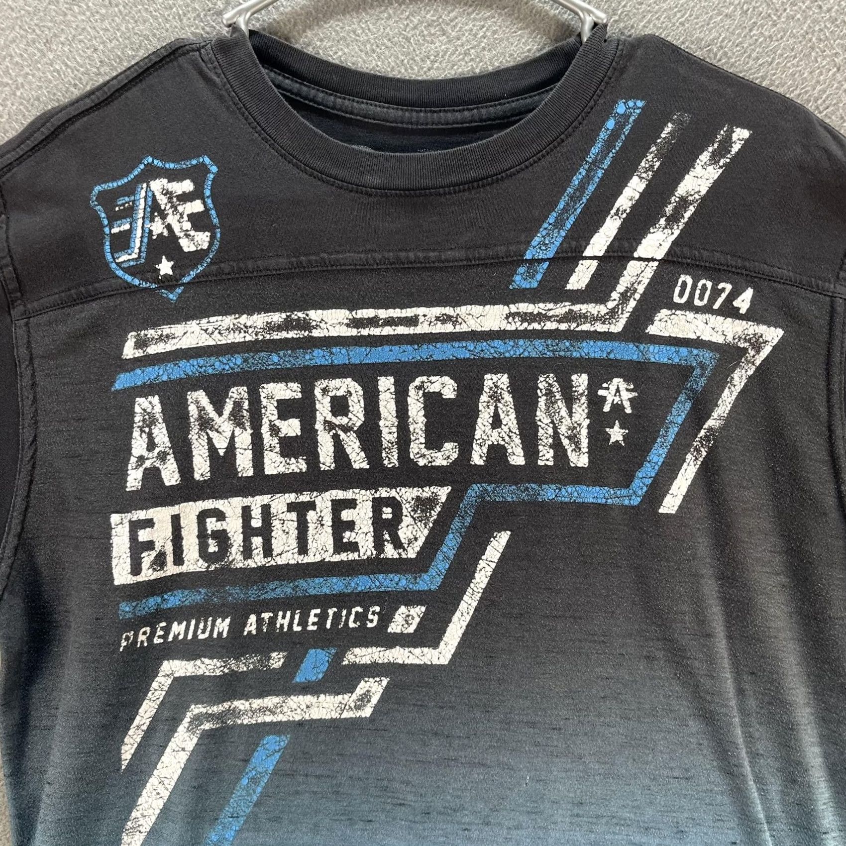 Vintage American Fighter Shirt Mens Medium Black Blue Athletic Graphic Tee Buckle MMA Size US M / EU 48-50 / 2 - 3 Thumbnail