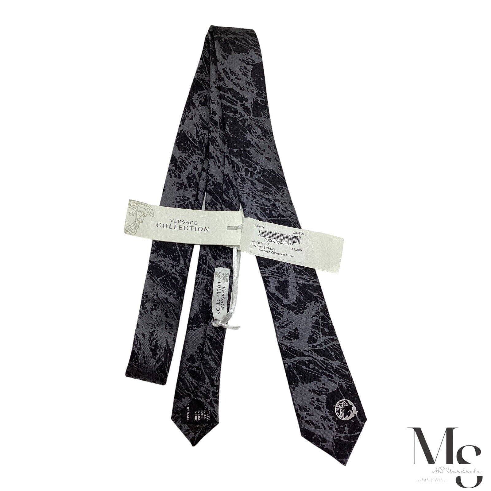 Versace $1,280 VERSACE COLLECTION Black Gray Abstract Art Medusa Tie Size ONE SIZE - 4 Thumbnail