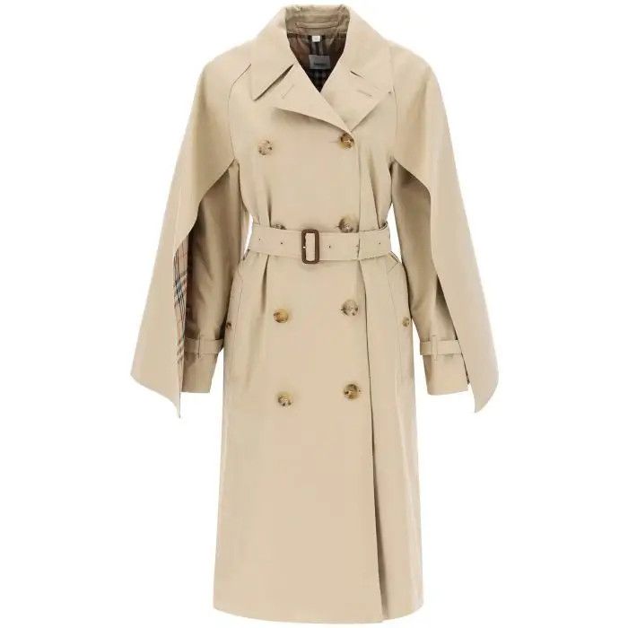 image of Burberry O1S22I1N0424 Double Breasted Rain Coat In Beige, Women's (Size Small)