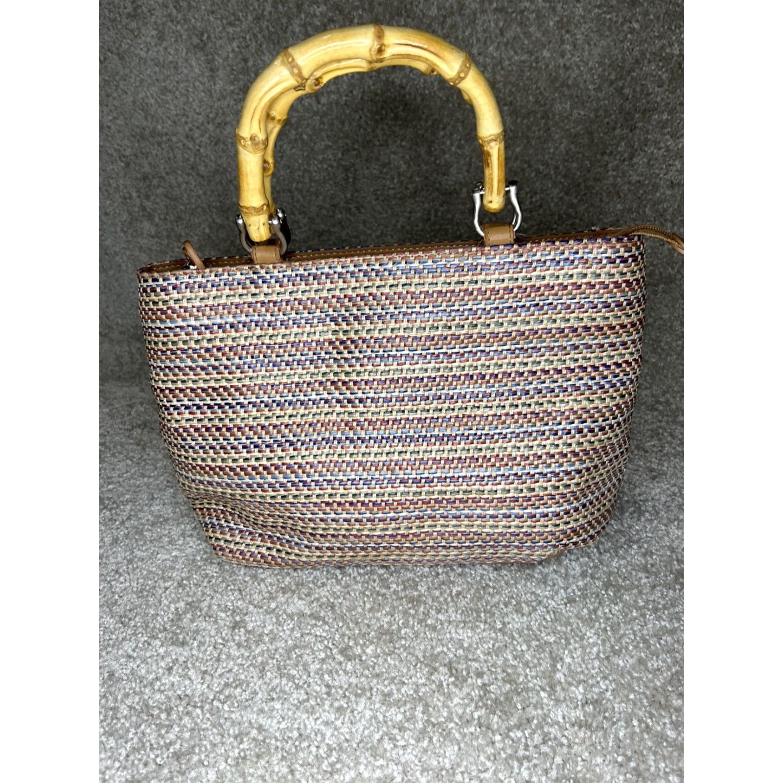 Rainbow VINTAGE Relic Handcrafted Woven Rainbow Threads Bamboo Handle Handbag Size ONE SIZE - 4 Thumbnail
