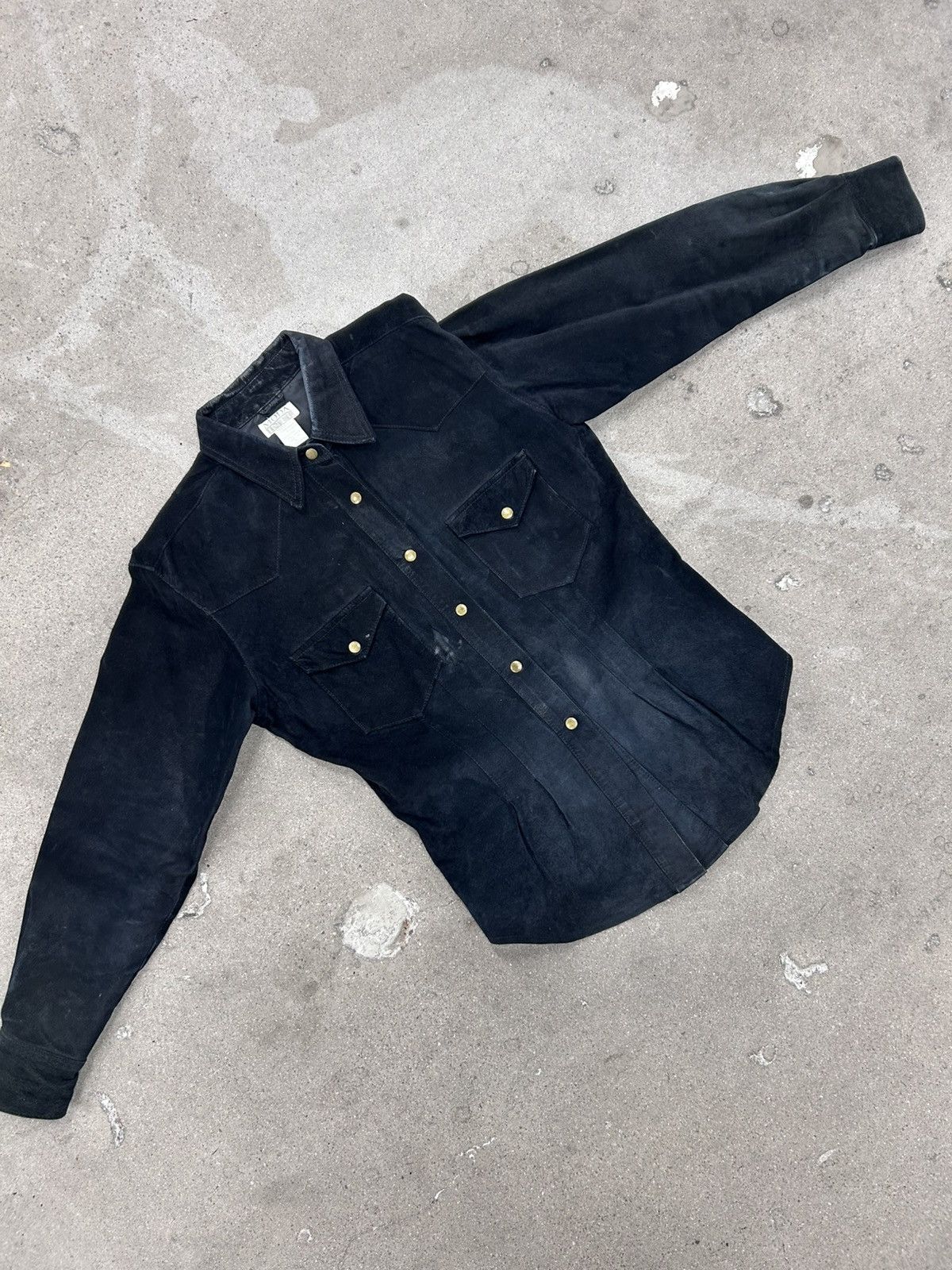 Vintage Moda Intl Leather Shirt Jacket Western Black Suede Rodeo Size S / US 4 / IT 40 - 2 Thumbnail
