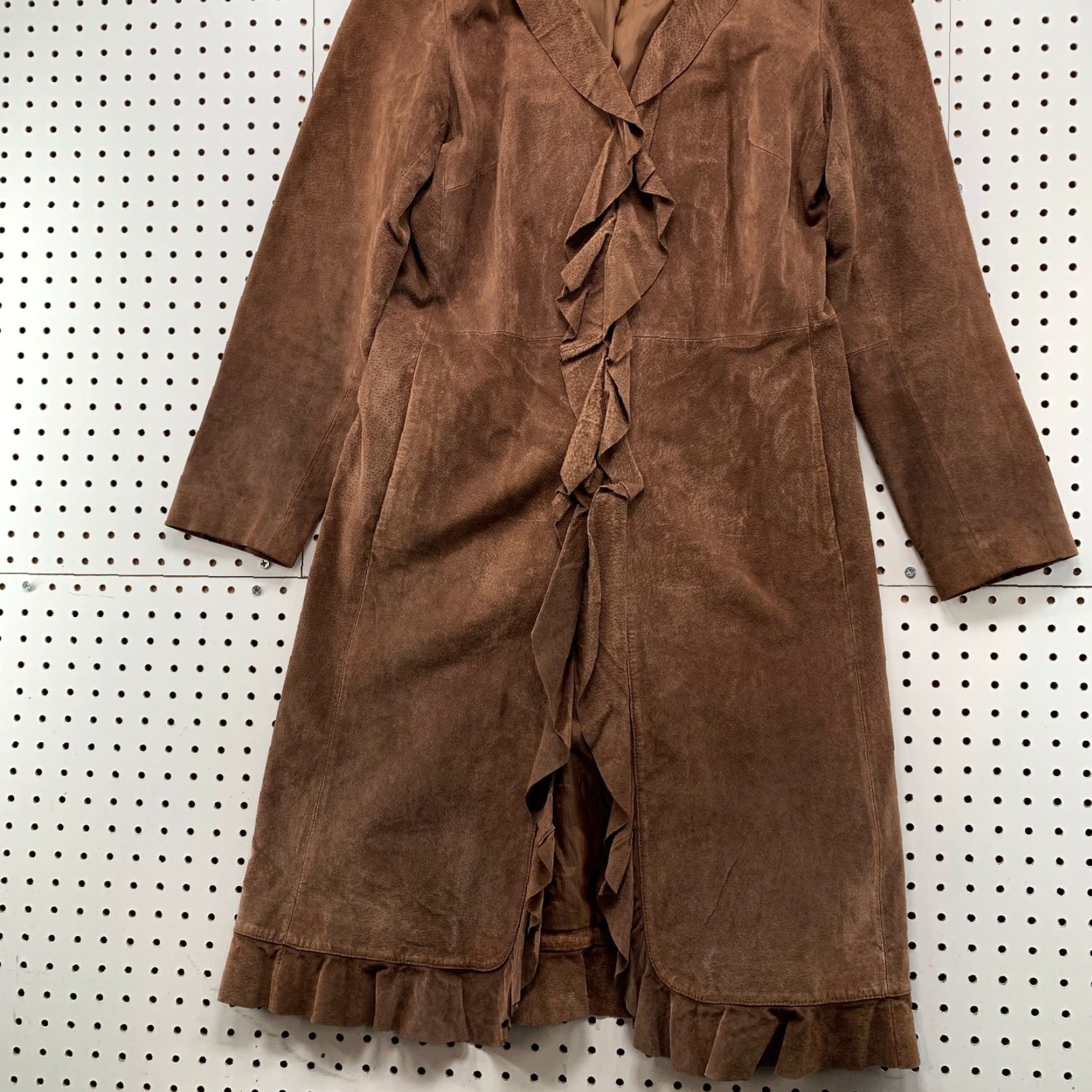 Wilson VINTAGE Wilsons Suede Penny Coat Womens Large Brown Long Ruffle Trim Overcoat Western Size L / US 10 / IT 46 - 7 Thumbnail