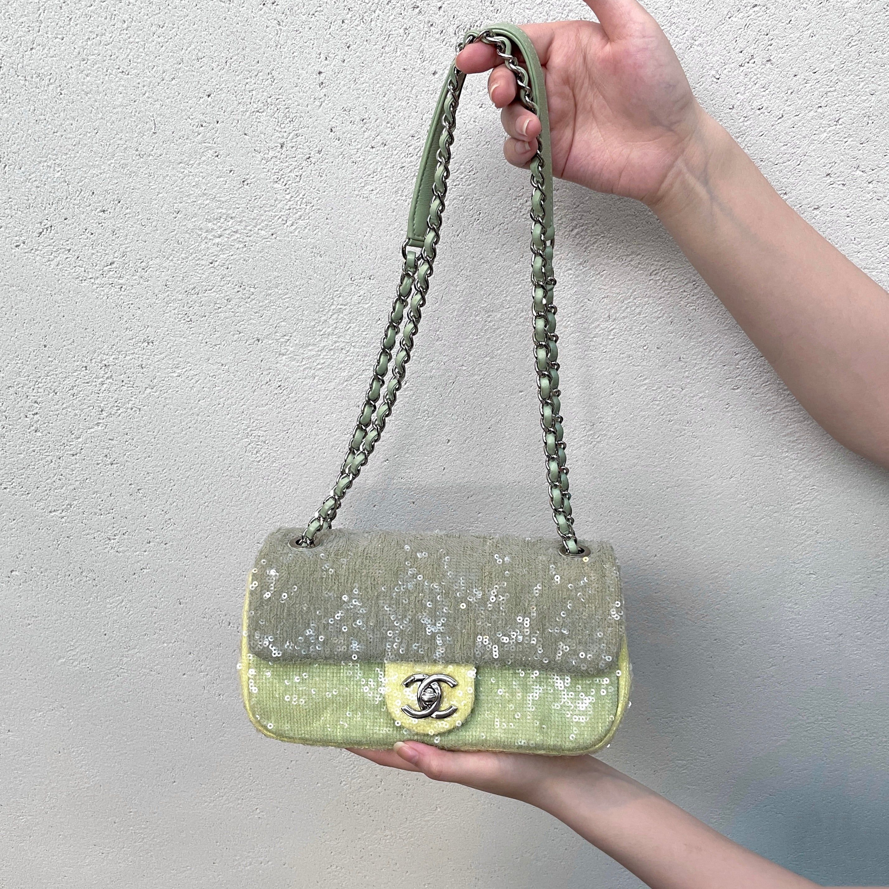 Chanel Sequin Turnlock Coco Mark Mini Chain Flap Bag 25Th Series in Yellow, Women's