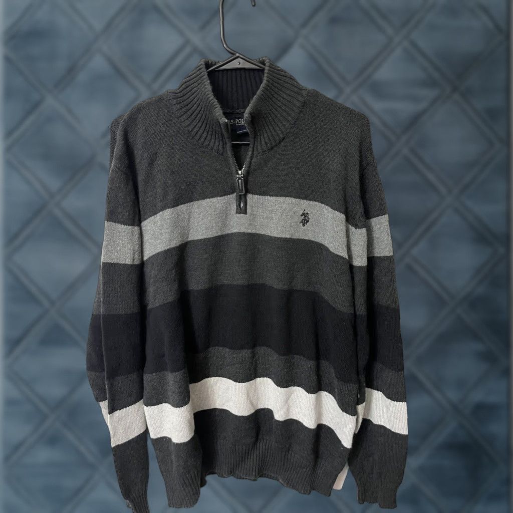 Vintage US Polo Assn Sweater 1/4 Zip Mens 2XL XXL Gray Striped Long Sleeve Mock Cotton Size US XXL / EU 58 / 5 - 1 Thumbnail