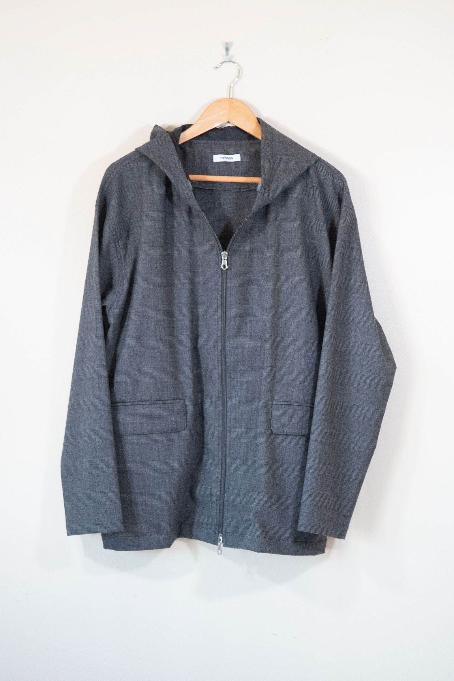 image of Tres Bien Departure Wool Jacket in Grey Check, Men's (Size Large)