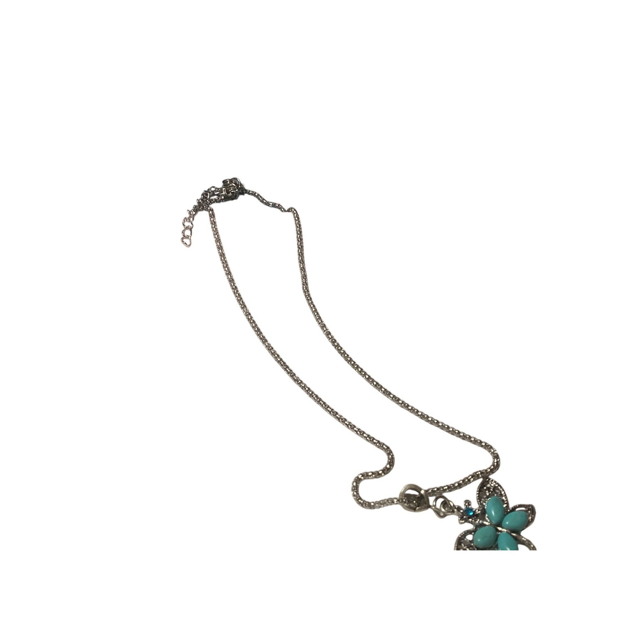 Other Silver Chain Necklace With Turquoise Butterfly Pendant & Adj Size ONE SIZE - 3 Thumbnail