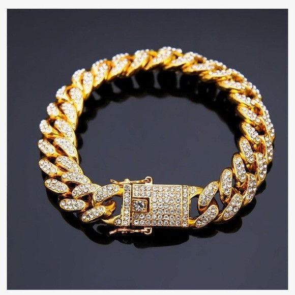 Other Gold and Rhinestone Cuban Link Bracelet Size ONE SIZE - 2 Thumbnail