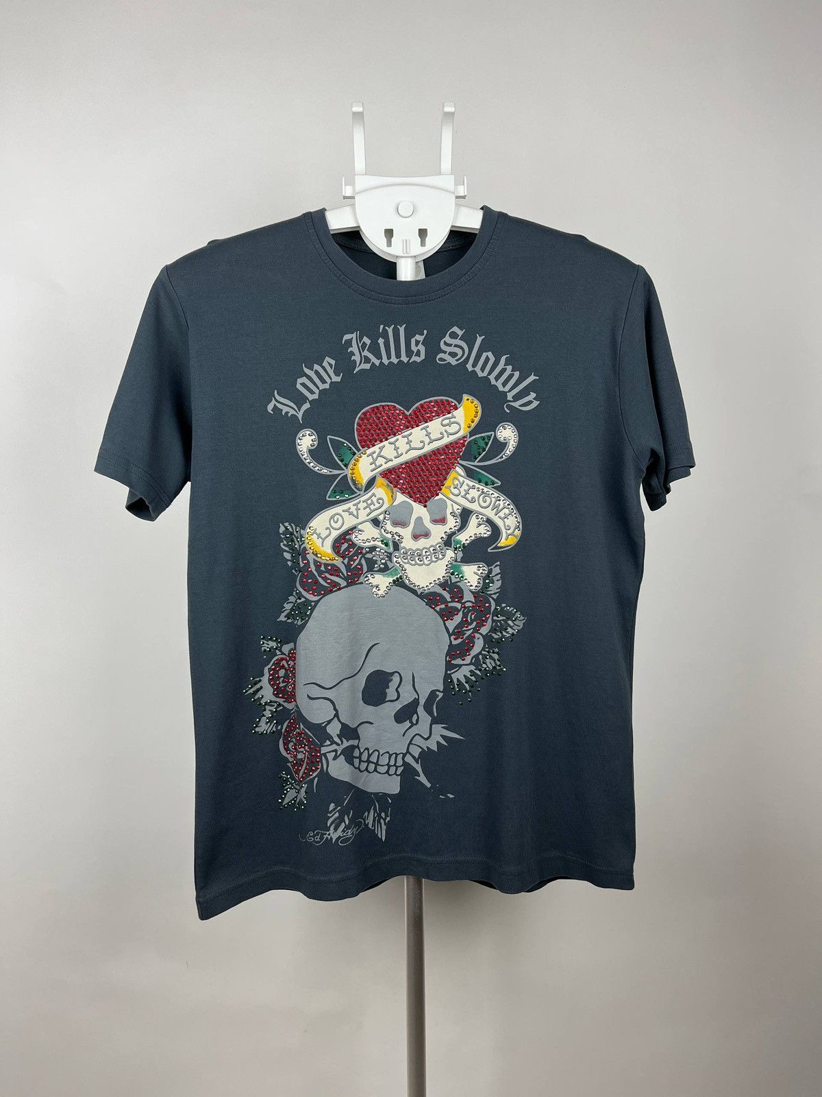 Ed Hardy Ed Hardy 🇺🇸 Love Kills Slowly Rhinestone Skull T-Shirt Y2K Size US XL / EU 56 / 4 - 1 Thumbnail