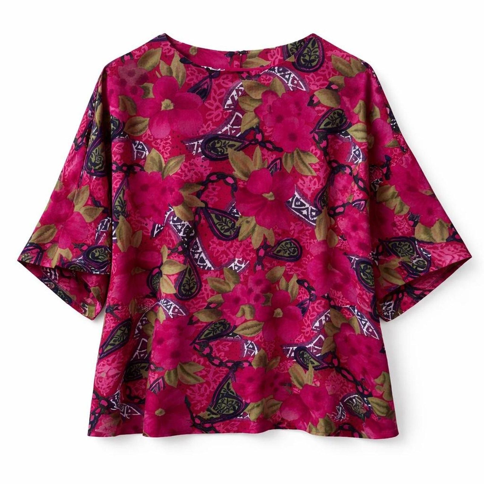 Other Hibiscus Handmade Top Grannycore Hot Pink Floral Top Resort Size L / US 10 / IT 46 - 1 Thumbnail