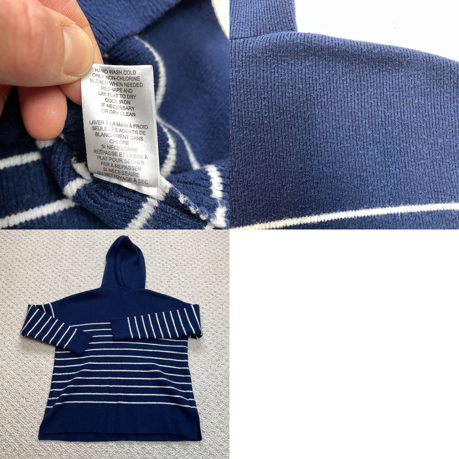 Vintage Tahari Sweater Womens Small Blue White Striped V-Neck Knit Pullover Hodded Stretch Size S / US 4 / IT 40 - 8 Thumbnail