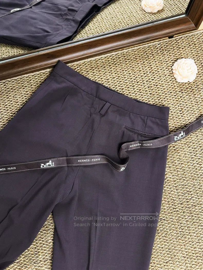 Hermes Hermes Crepe Fine Wool Straight Leg Business Pants, Dark C Size 25" / US 0 / IT 36 - 6 Thumbnail