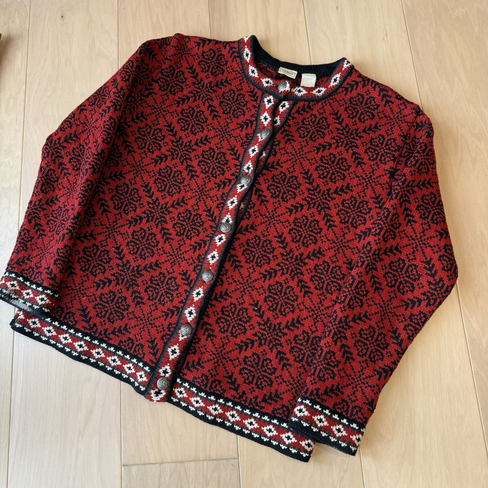 L.L. Bean Vintage LL Bean Nordic Cardigan Women's M Red Argyle Size M / US 6-8 / IT 42-44 - 10 Thumbnail