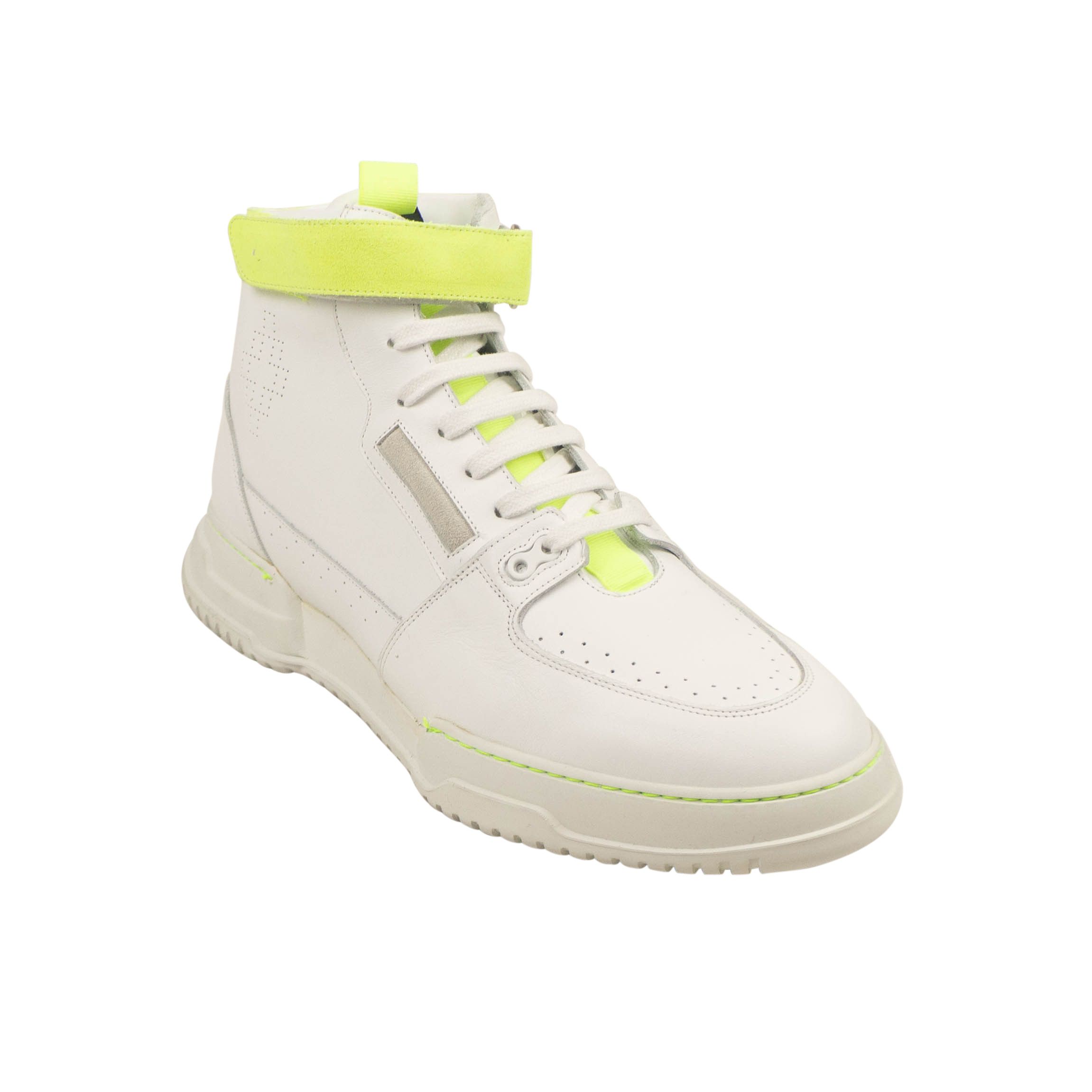 image of Marcelo Burlon White Nis High Fluorescent Yellow Sneakers Size 7/40, Men's