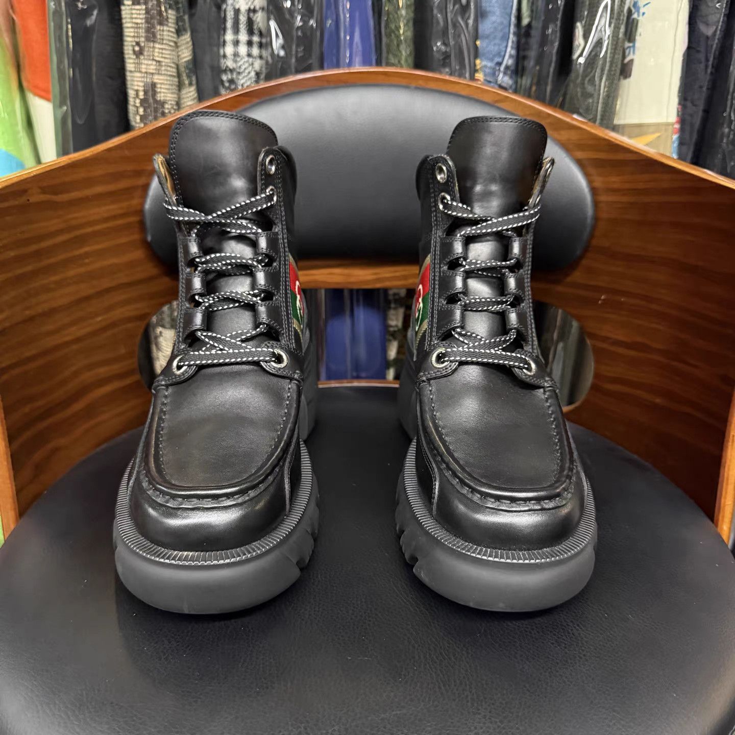 Gucci Gucci Interlocking G Black Leather Combat Boots K15 Size US 6 / IT 36 - 2 Thumbnail