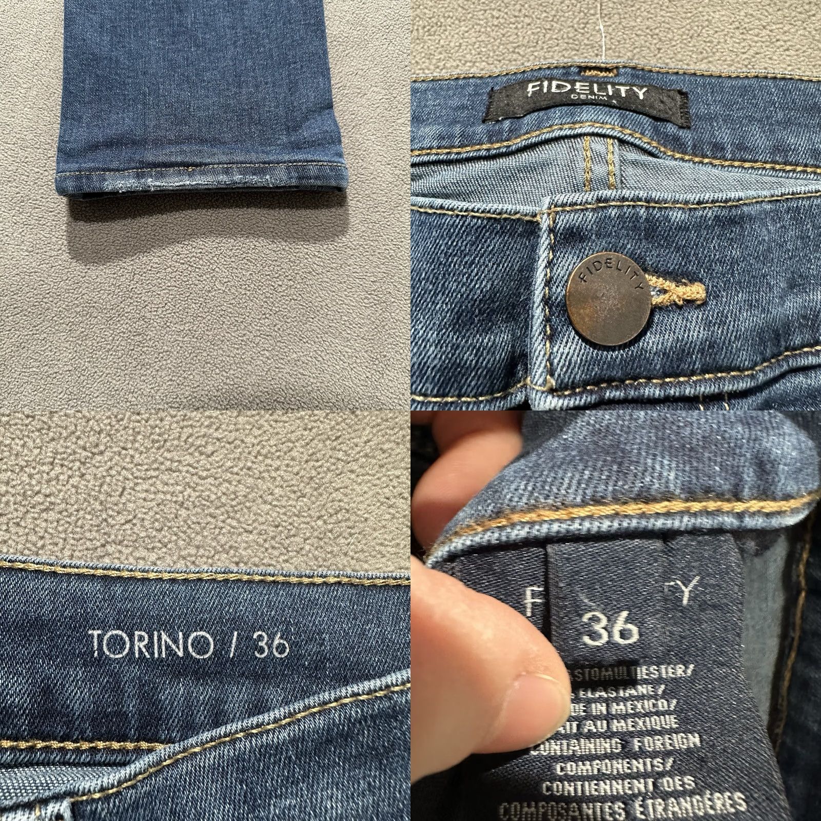 Denime Fidelity Jeans Mens 36 (35x30.5) Blue Torino Medium Wash Denim Stretch Slim Fit - 60 Day Return Size US 36 / EU 52 - 8 Thumbnail