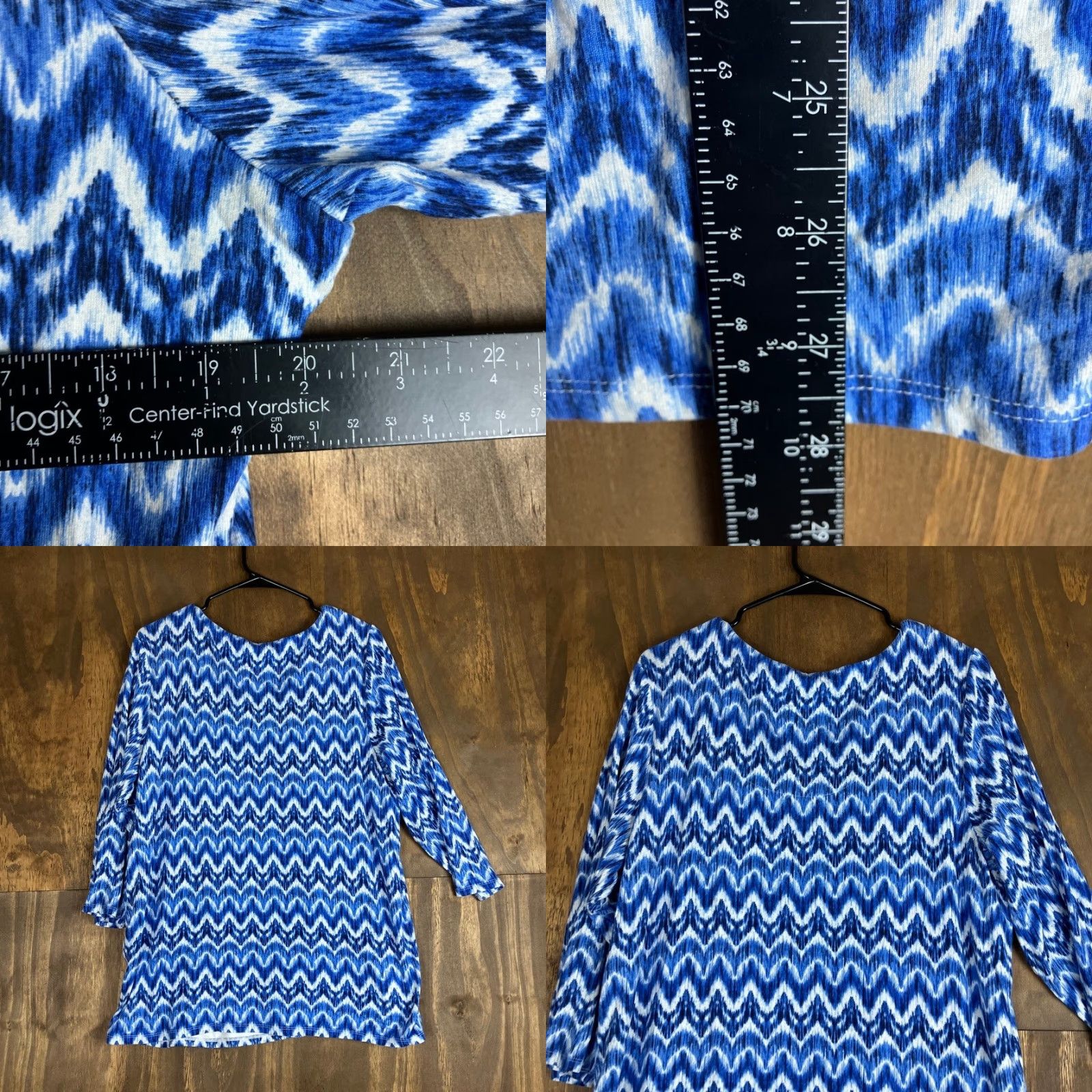 Vintage Chicos Blouse Womens Blue White Batik 3/4 Sleeve V-Neck Stretch XL Geometric Casual Workwear Size XL / US 12-14 / IT 48-50 - 8 Thumbnail