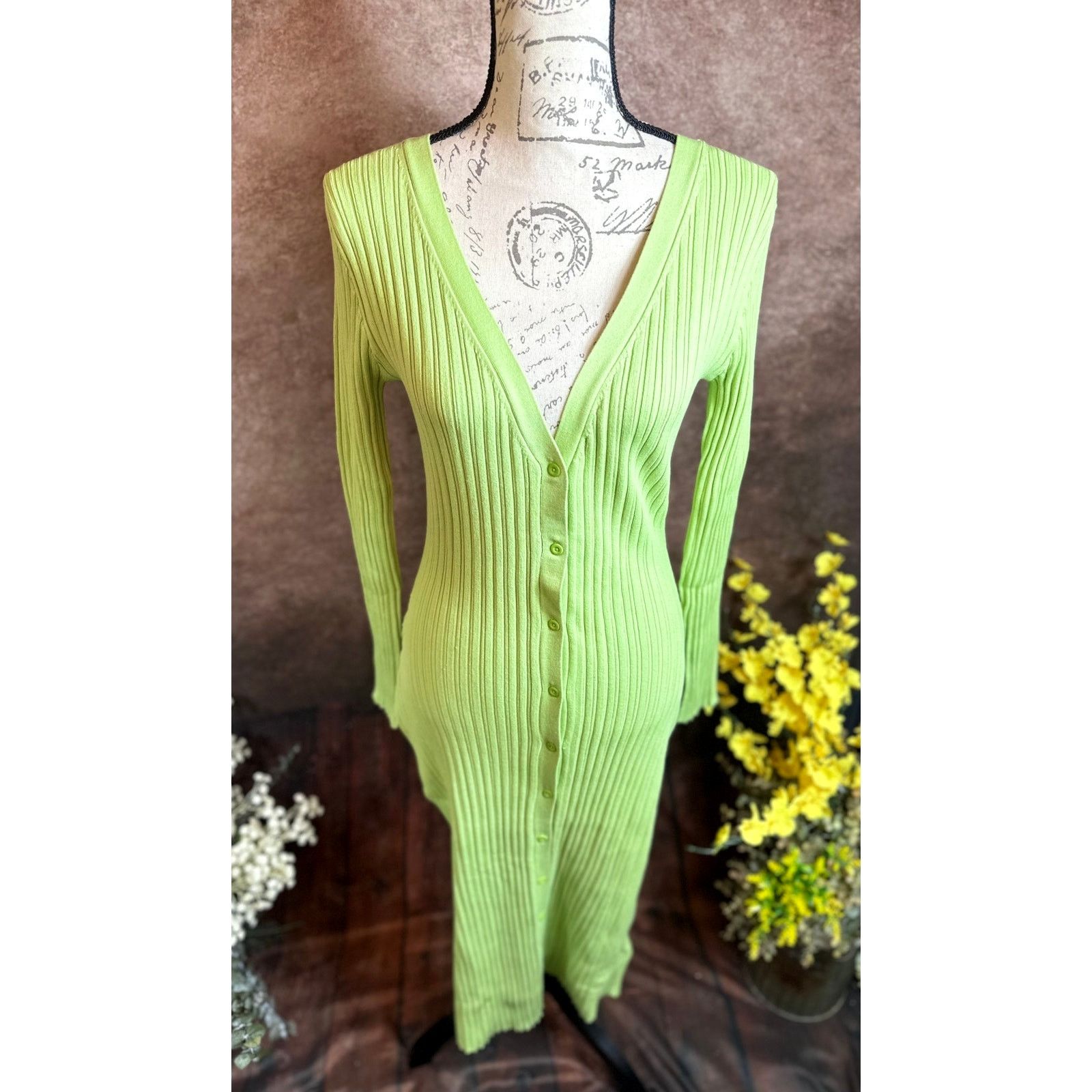 Other LITA By Ciara Rib Cardigan Button Front Midi Dress - Lime -S Size S / US 4 / IT 40 - 8 Thumbnail