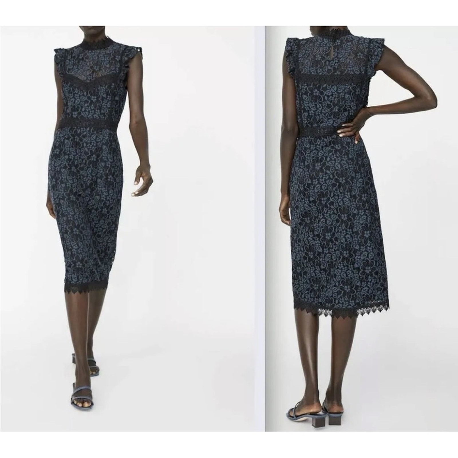 Zara green black contrasting lace dress size Large