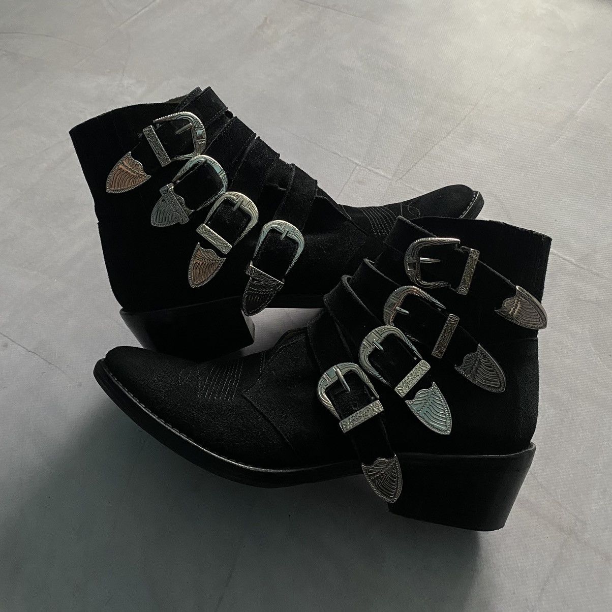 Japanese Brand Japan Toga Pulla Black Suede Four Buckle Western Boots Y2K Size US 8 / IT 38 - 2 Thumbnail