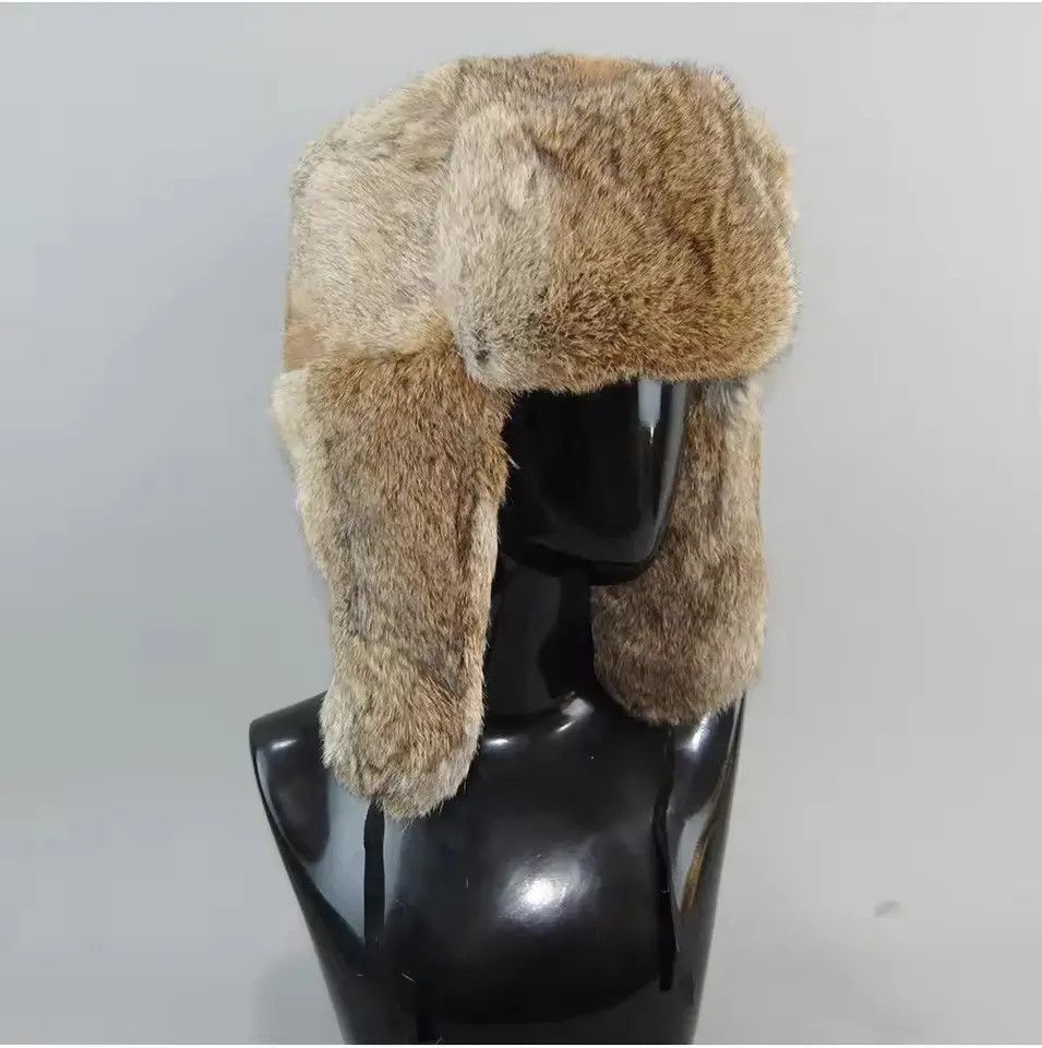 Japanese Brand Size S Warm Natural Rabbit Fur Bomber Hat With Earflaps Size ONE SIZE - 1 Thumbnail