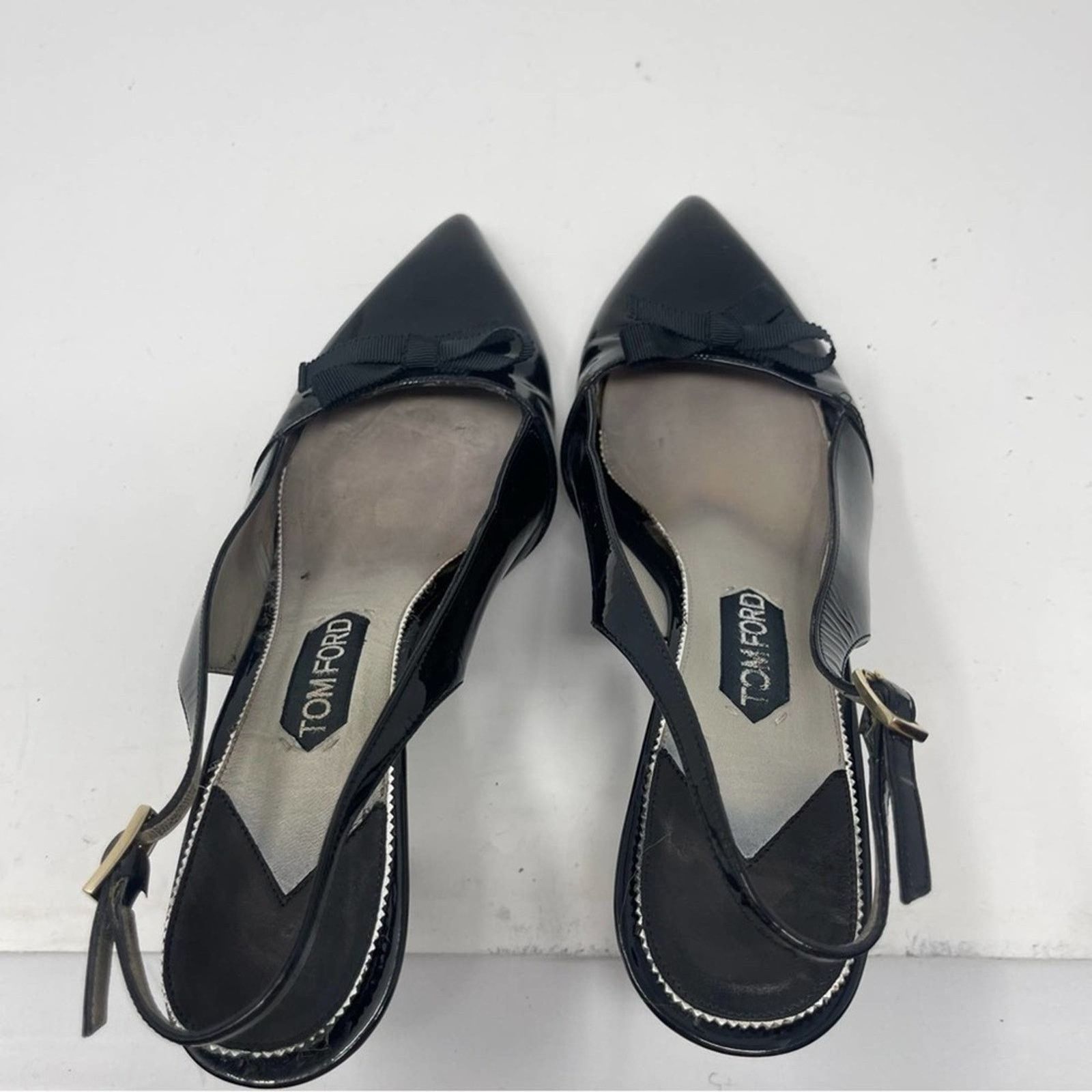 Tom Ford Tom Ford Black patent leather with bow sling back heels 40 Size US 9 / IT 39 - 7 Thumbnail