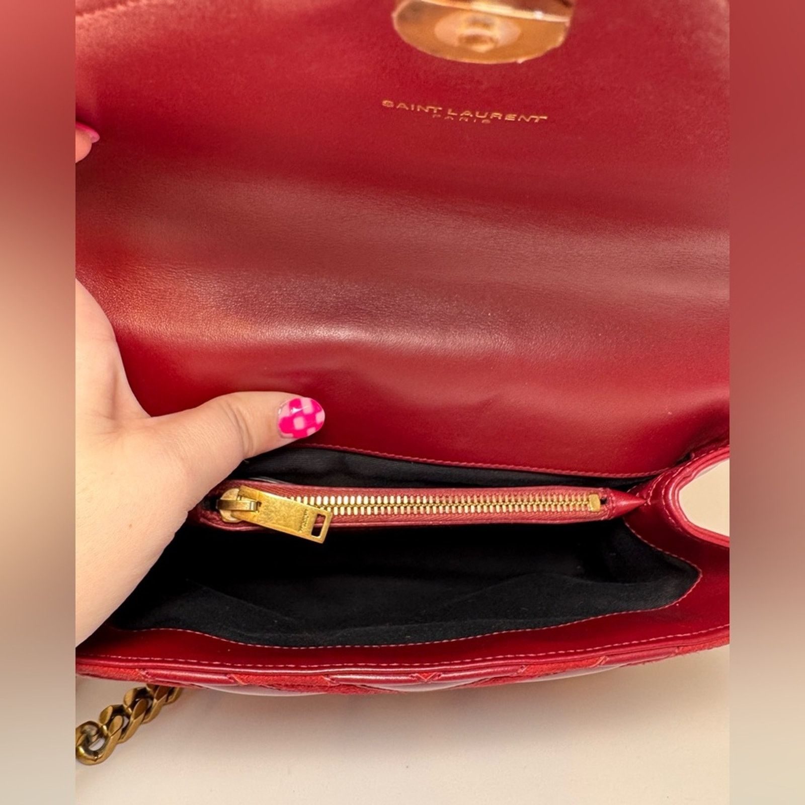 Yves Saint Laurent Saint Laurent YSL Red Suede Leather College Crossbody Bag Size ONE SIZE - 6 Thumbnail