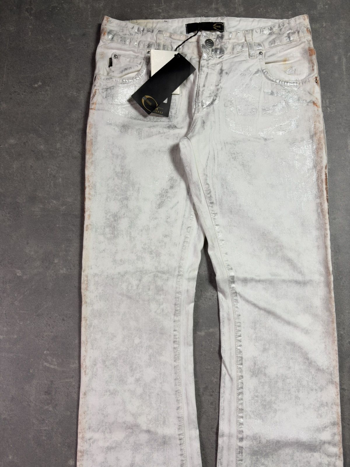 Just Cavalli 00s DSWT Just Cavalli Waxed Orange Silver Tones Flared Jeans Size US 27 - 3 Thumbnail