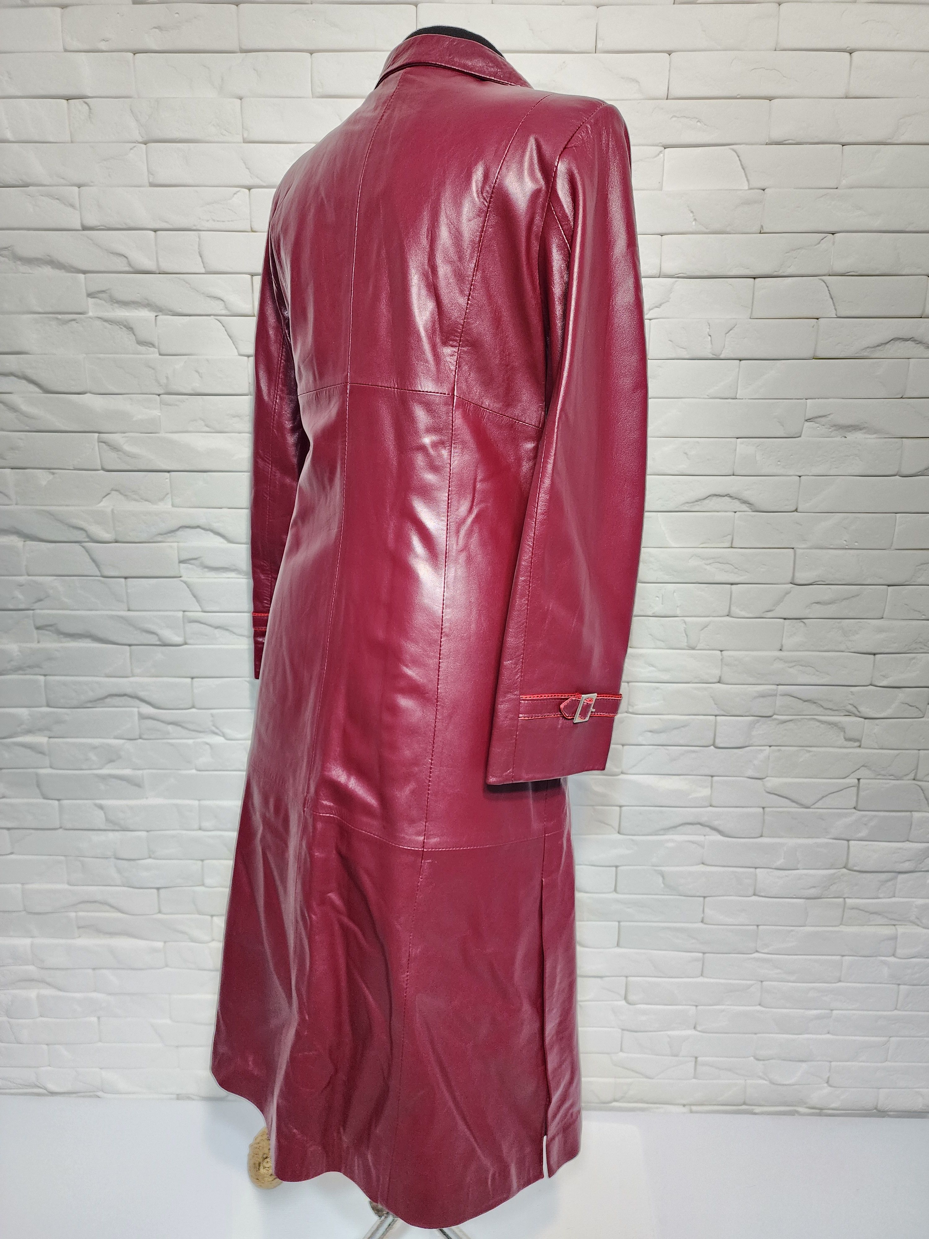 Genuine Leather Burgundy Leather Raincoat: Women's Long Leather Jacket Size M / US 6-8 / IT 42-44 - 5 Thumbnail