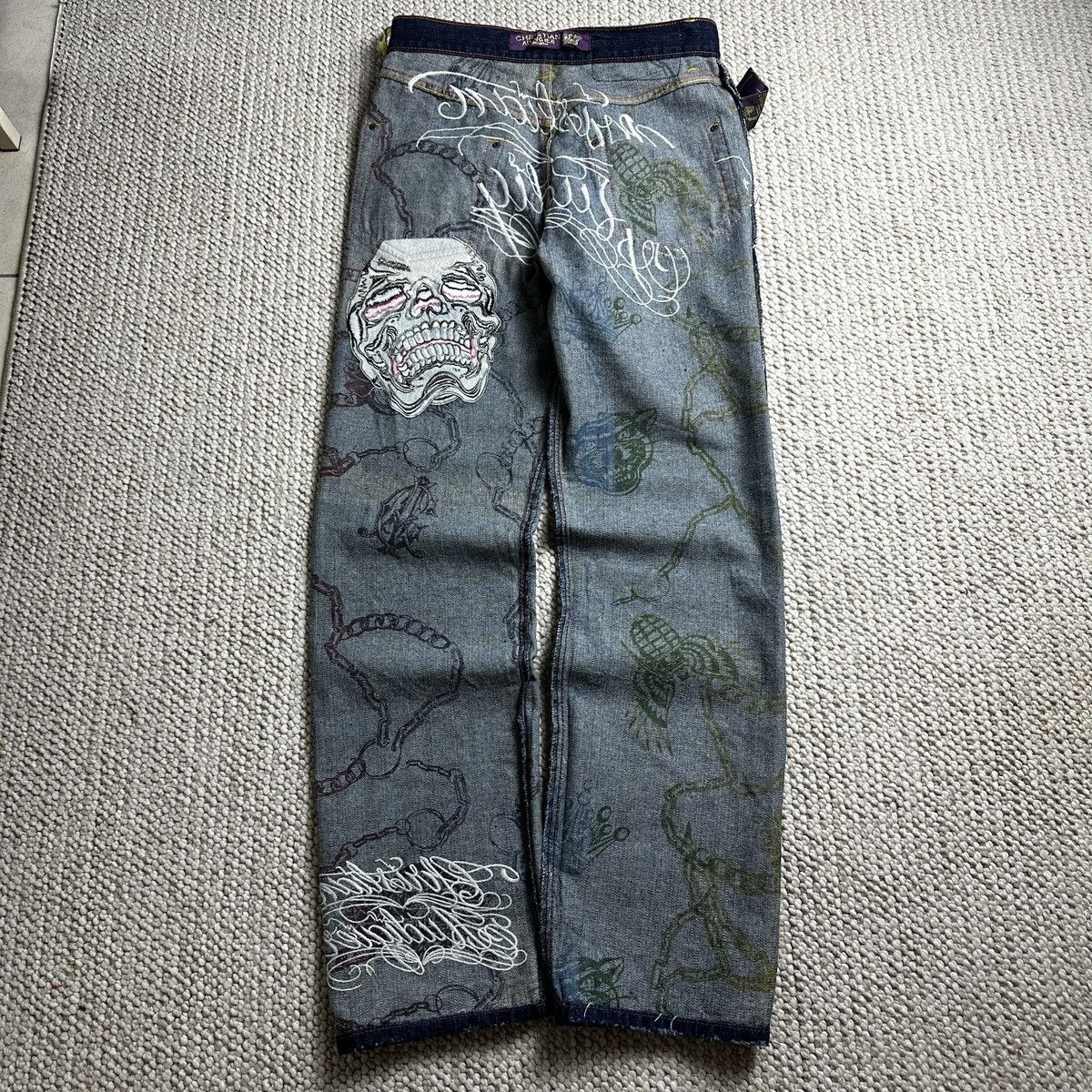 Christian Audigier Rare 00s Christian Audigier Skull Denim Pants Size US 32 / EU 48 - 6 Thumbnail