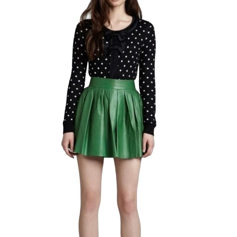 image of Alice Olivia Alice + Olivia Green Pleated Lamb Leather Mini Skirt Size 4, Women's