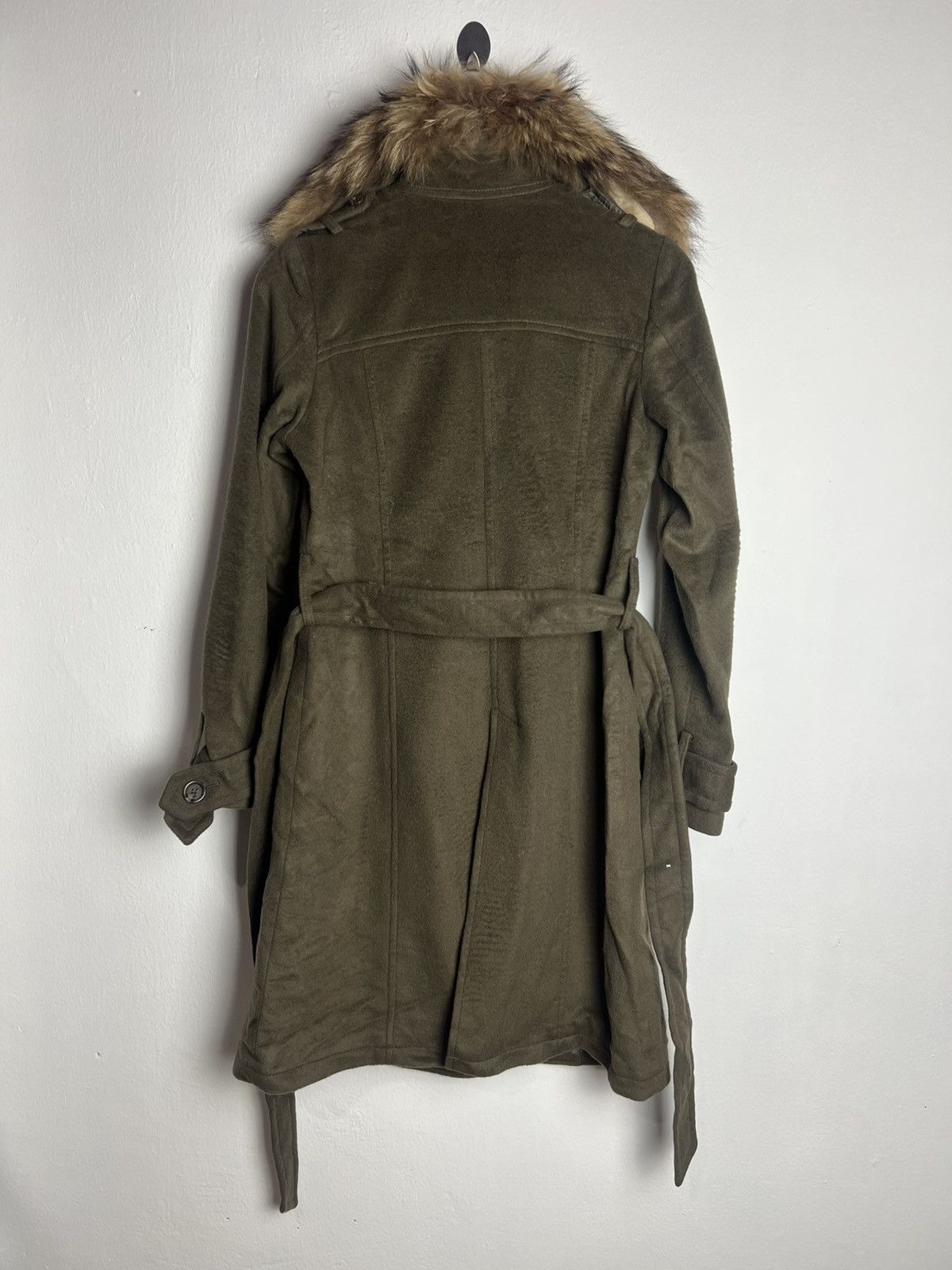 Japanese Brand Ozoc Double Breasted Faux Fur Olive Green Trench Coat Size US S / EU 44-46 / 1 - 2 Thumbnail