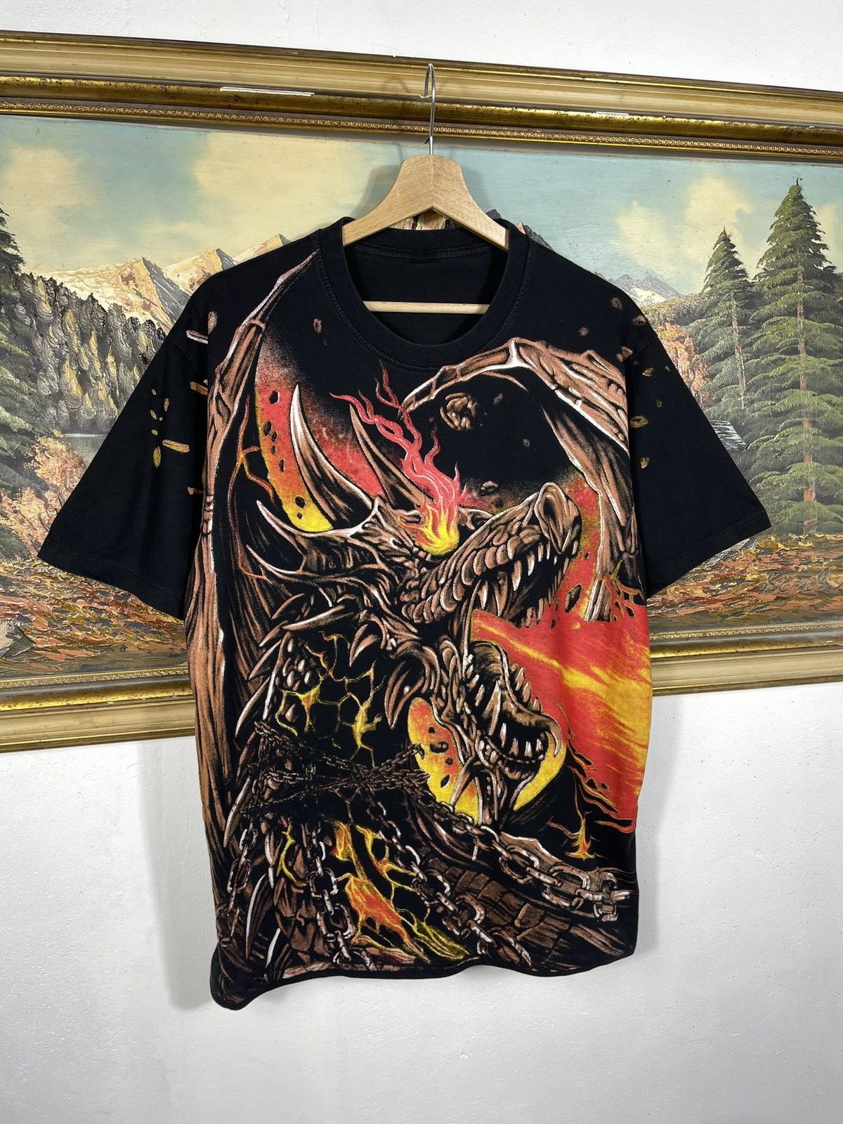 Other Vintage Y2k Black Tee Big Dragon Graphic Avant Garde Fire Size US M / EU 48-50 / 2 - 3 Thumbnail