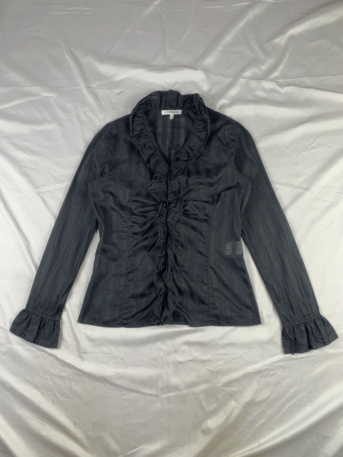 Japanese Brand NARACAMICIE Japan Black Stripes Ruffle Fitted Blouse Shirt Size S / US 4 / IT 40 - 1 Thumbnail